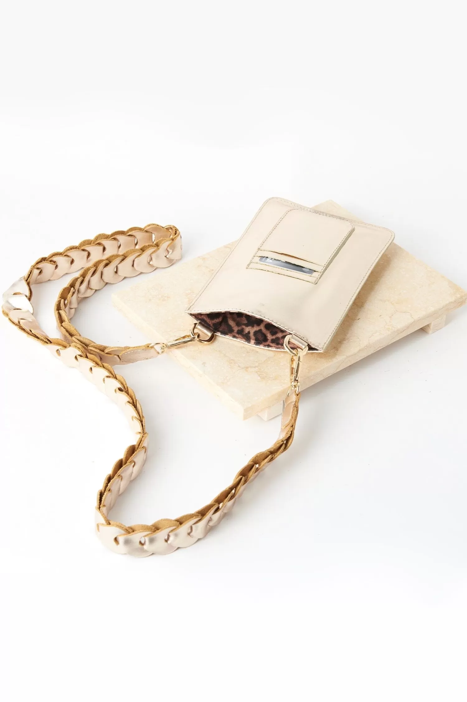 Carolina Mobile Phone Straps & Holders | Cross Body*Adelina Mobile Phone Holder Gold Metallic Leather