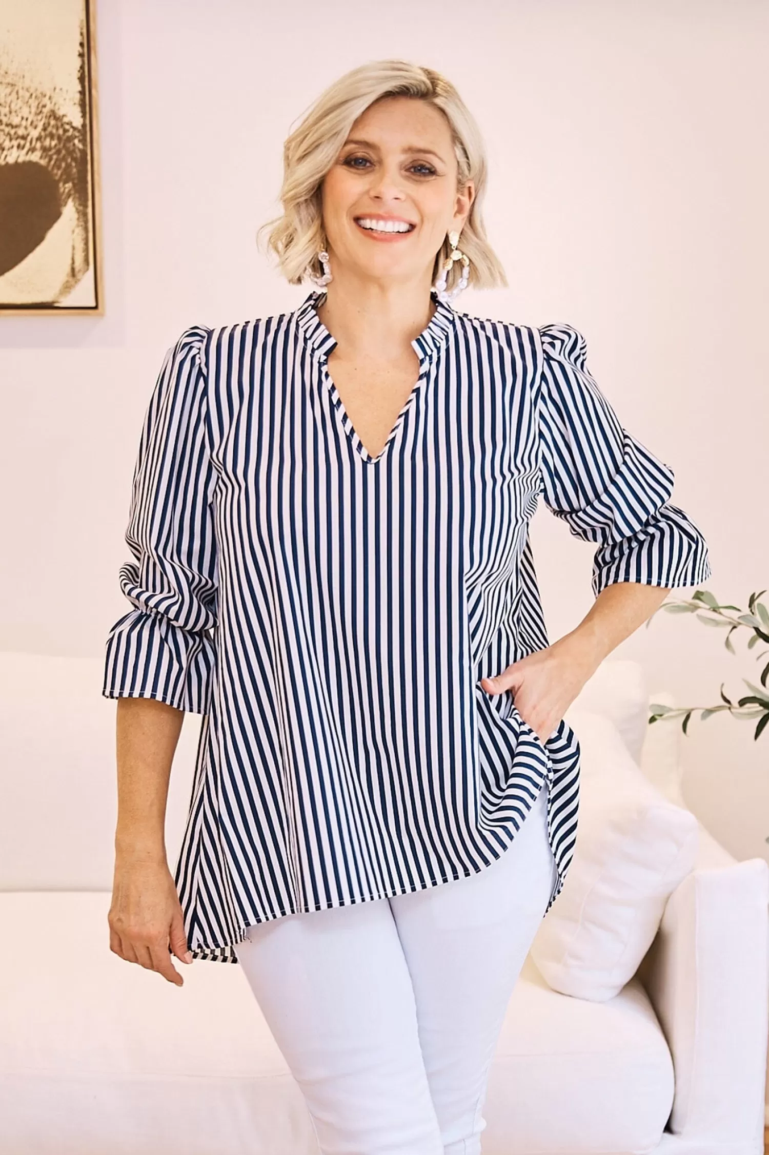 Carolina Short Sleeve*Alessandra Short Sleeve Striped Top Navy