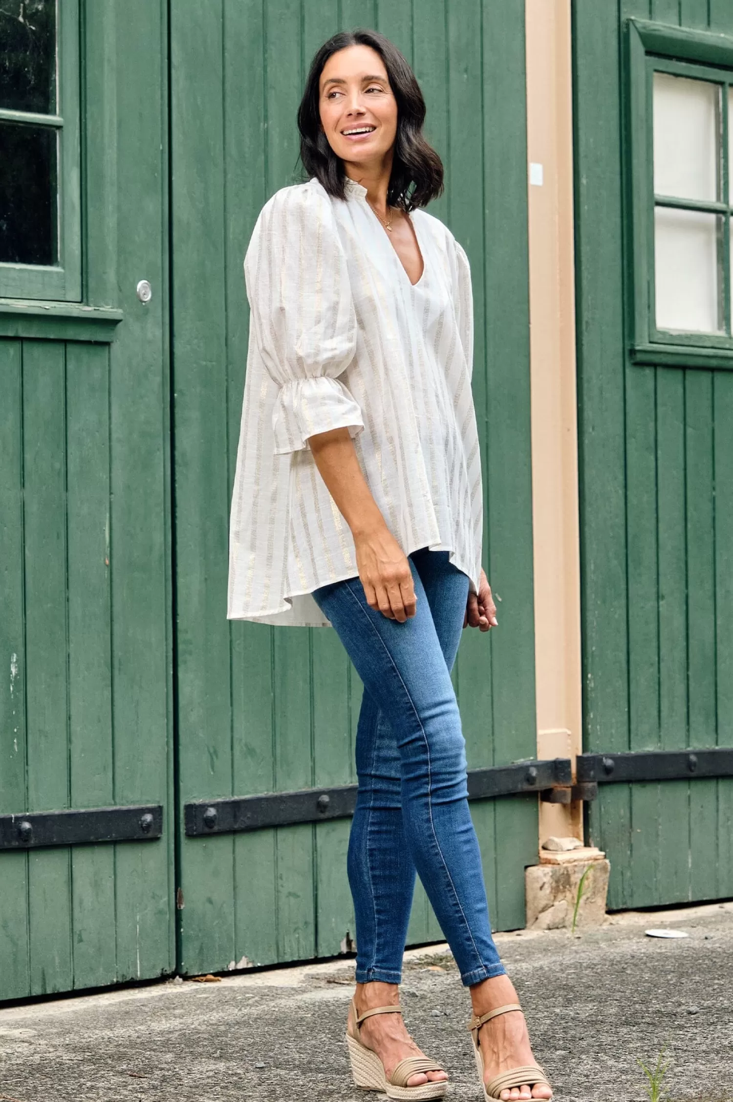 Carolina Short Sleeve*Alessandra Short Sleeve Top Ivory Stripe