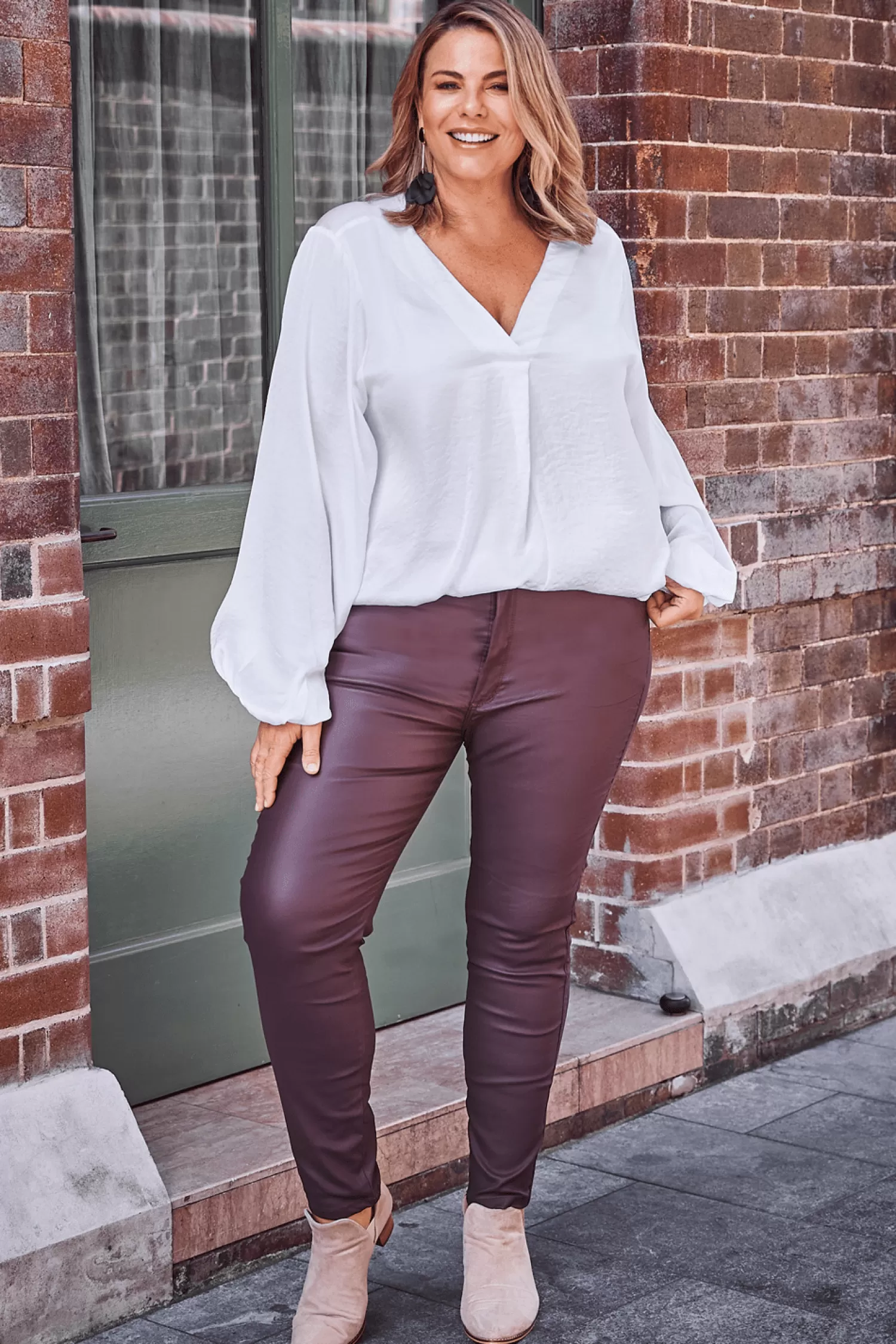 Carolina Jeans*Amber Coated Skinny Jeans Burgundy