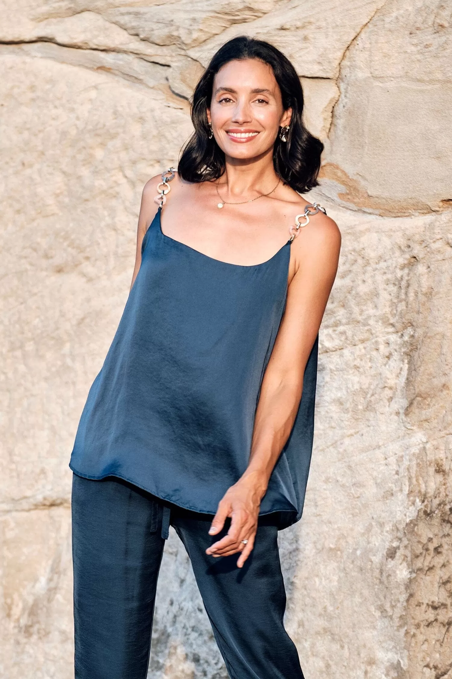 Carolina Ana Camisole Tops | Short Sleeve*Ana Camisole Top Navy with Chain Straps