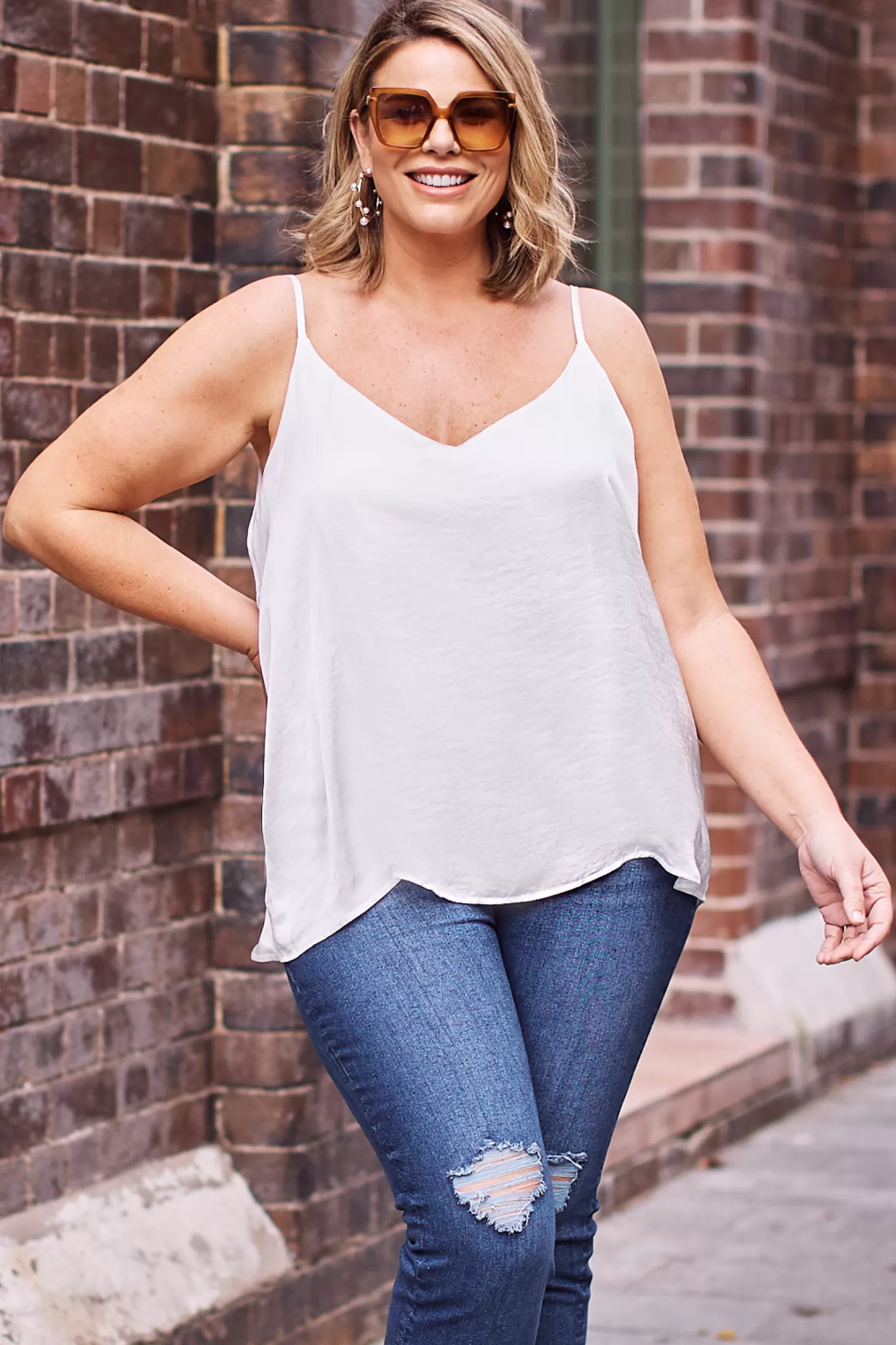 Carolina Ana Camisole Tops | Short Sleeve*Ana Camisole Top White Dove with V Neck