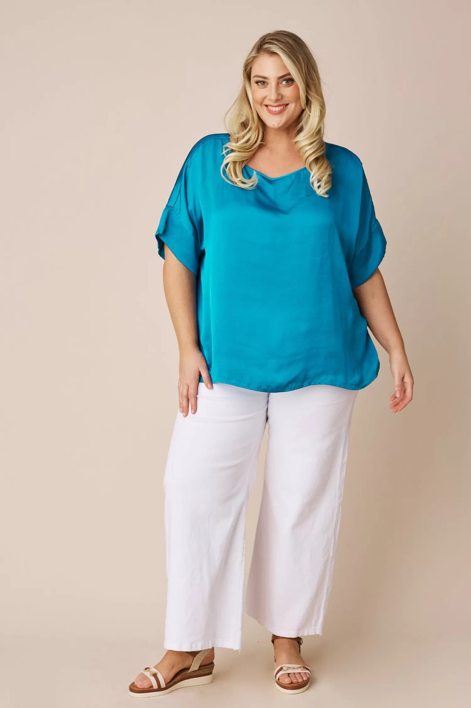 Carolina Bianca Tops | Short Sleeve*Bianca Short Sleeve Top Capri Blue with V Neck