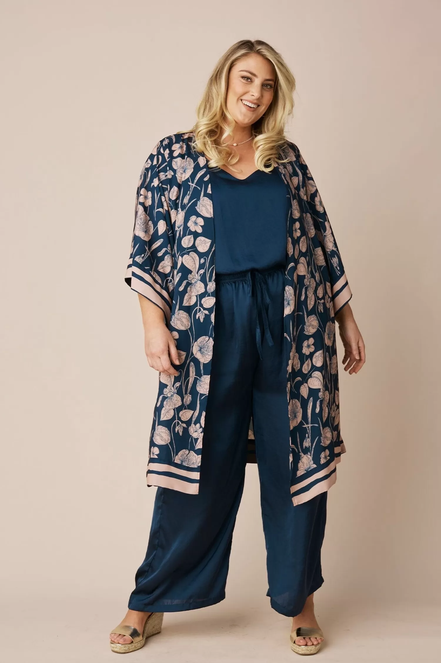 Carolina Capes & Kaftans*Bridgett Floral Cape Navy-Pre Order