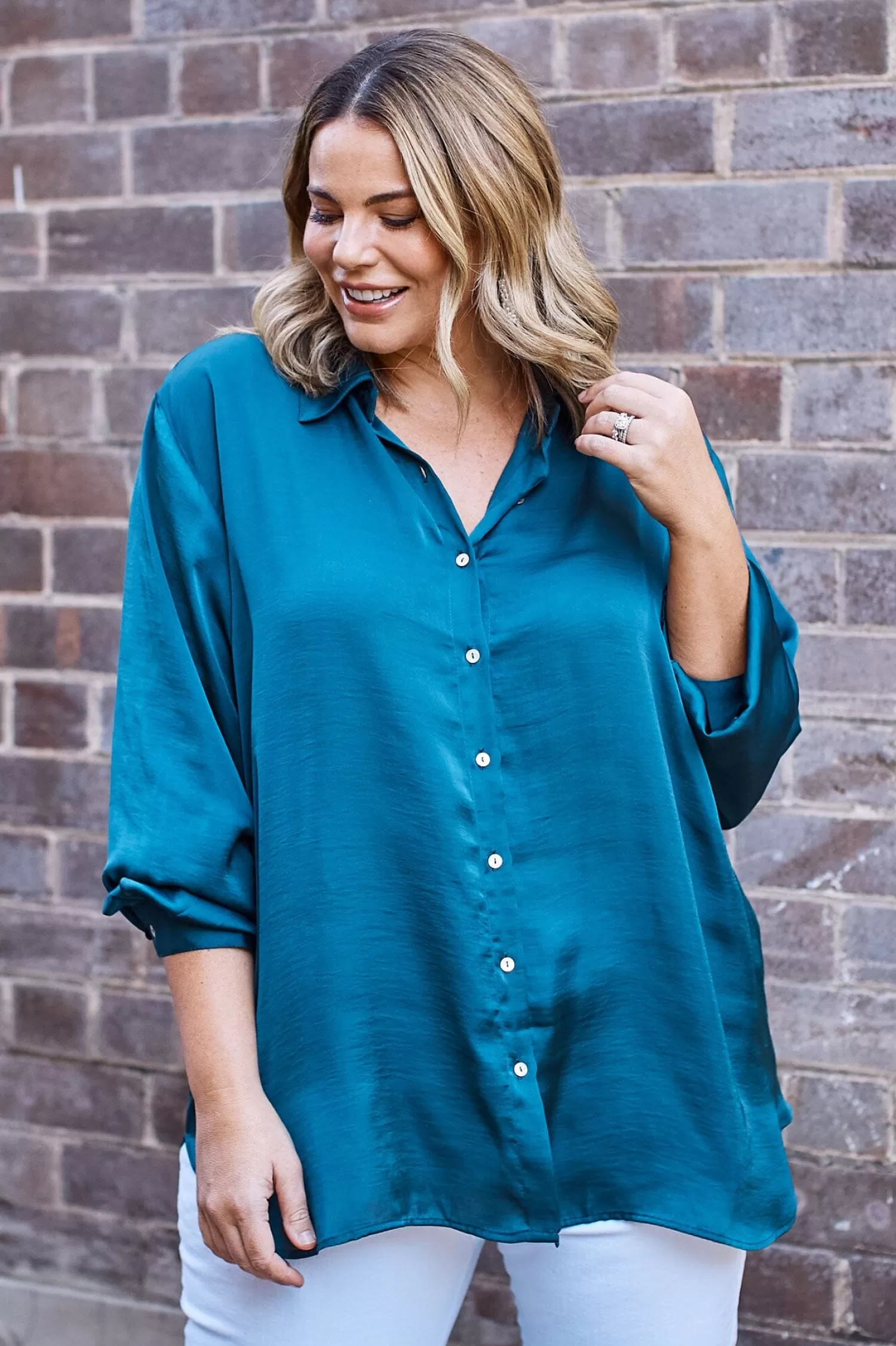 Carolina Long Sleeve*Briella Long Sleeve Collared Shirt Forest Green