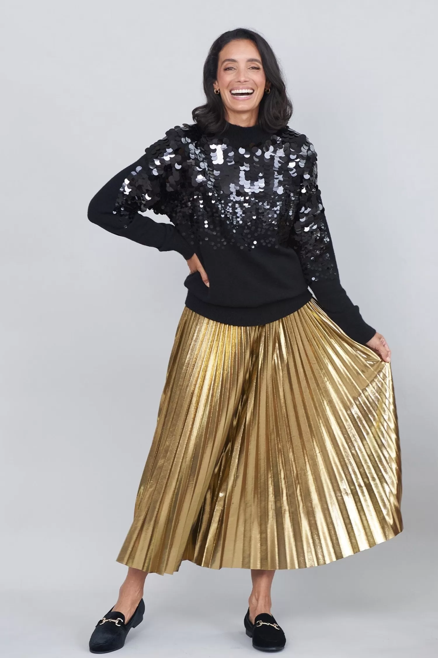 Carolina Skirts*Caitlin Pleated Skirt Gold