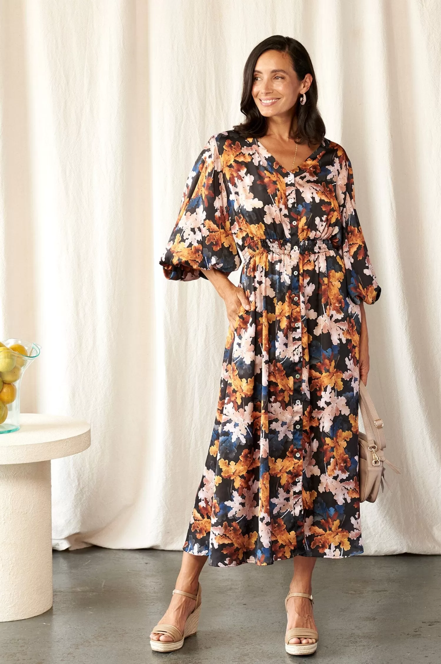 Carolina Long Sleeve*Cassia Leaf Print Dress