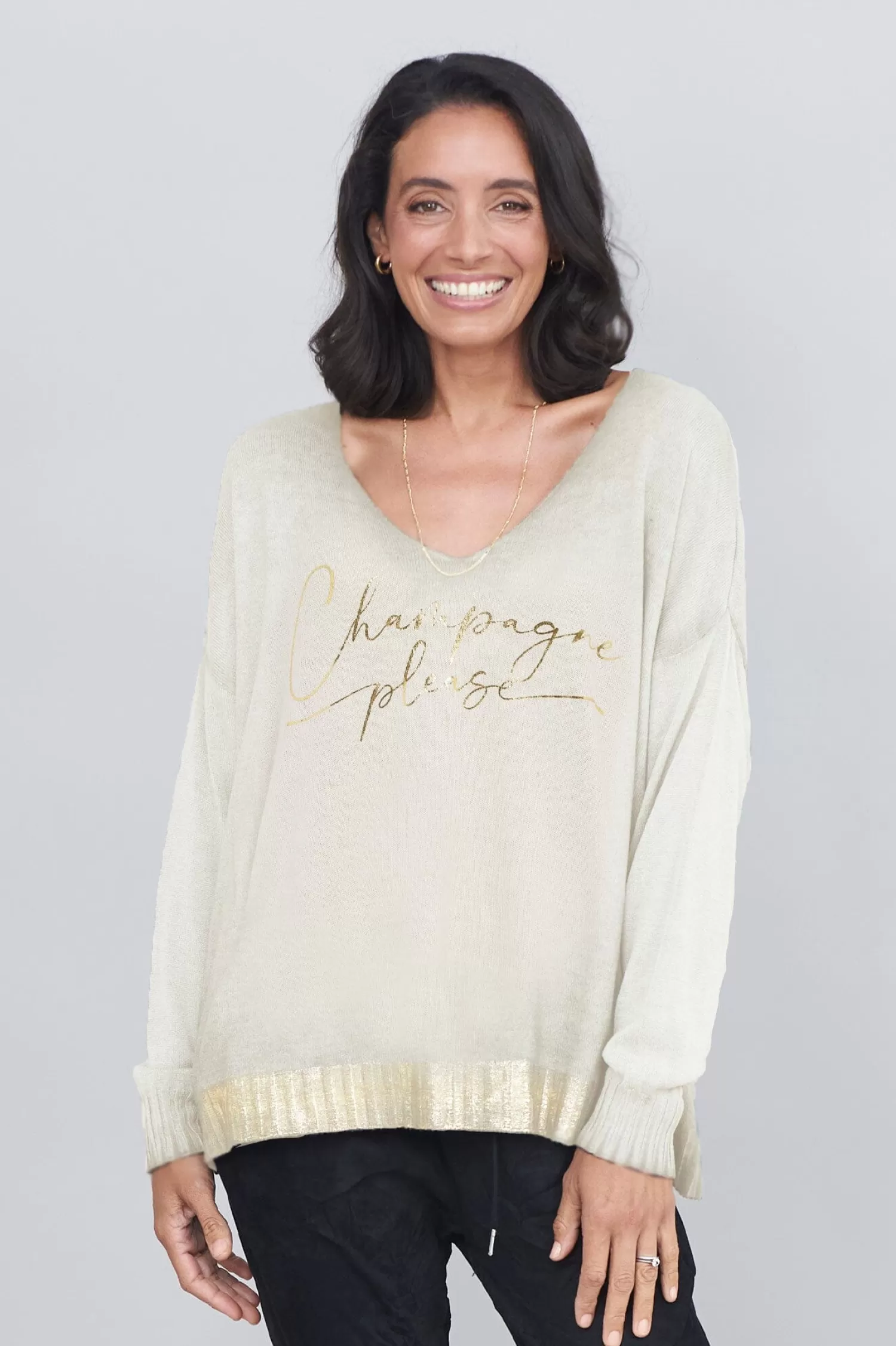 Carolina Knitwear*Champagne Please Jumper Ivory