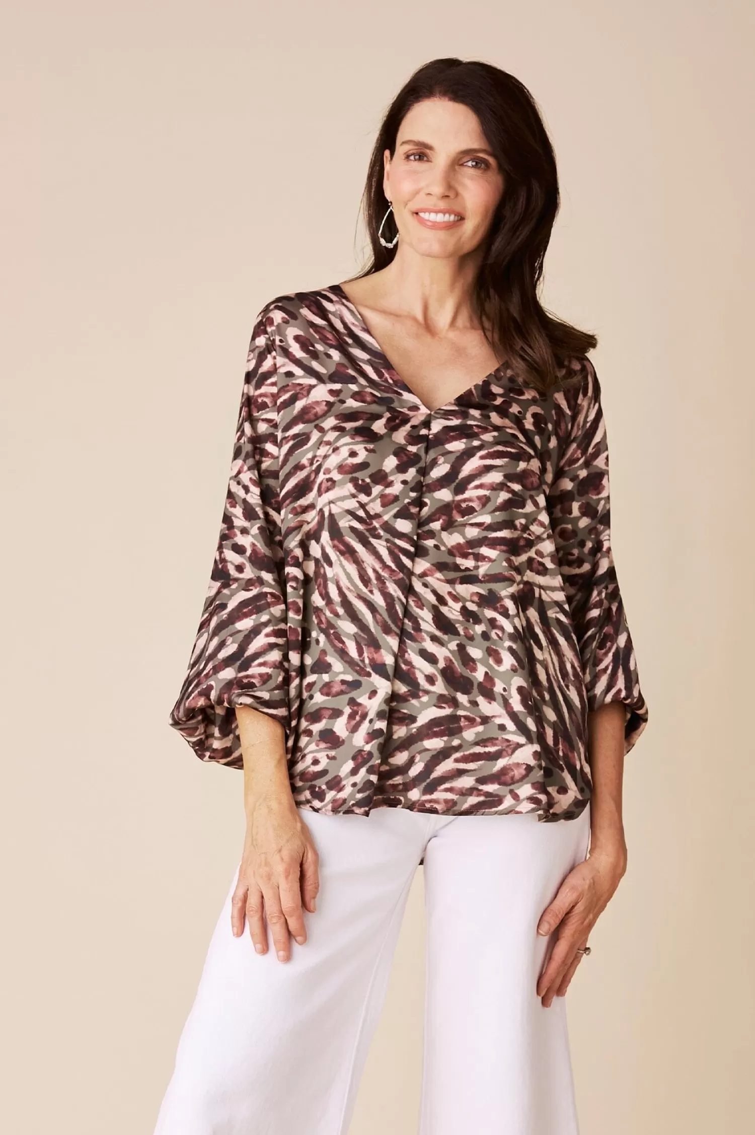 Carolina Long Sleeve*Charlotte V-Neck Long Sleeve Top Kenza Print