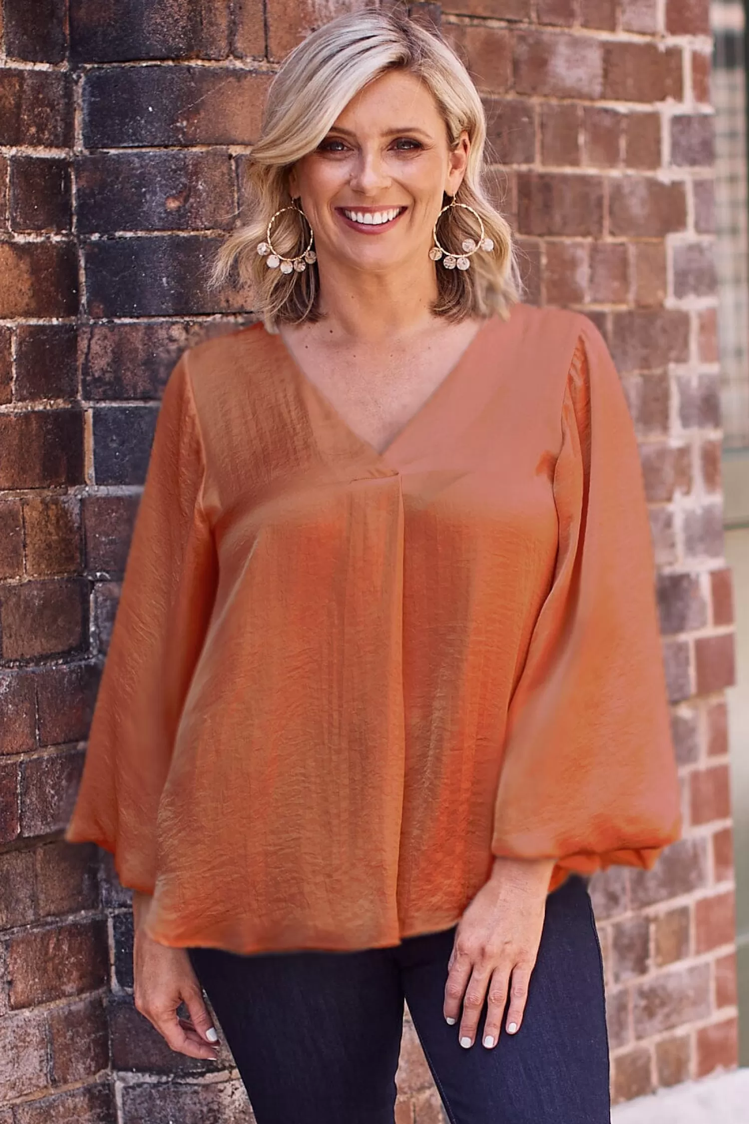 Carolina Long Sleeve*Charlotte V-Neck Long Sleeve Top Terracotta