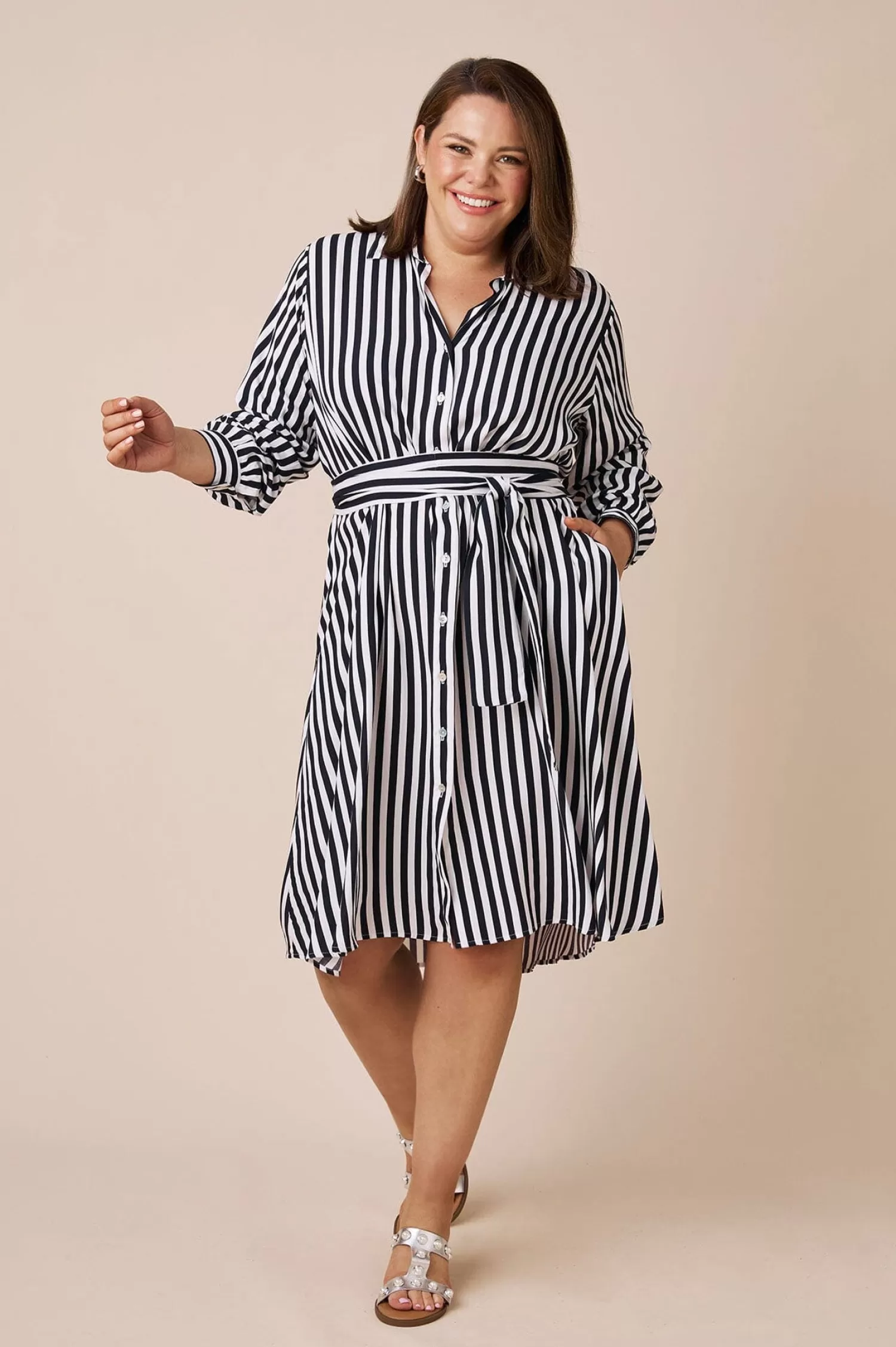 Carolina Long Sleeve*Corsica Stripe Dress Navy and White