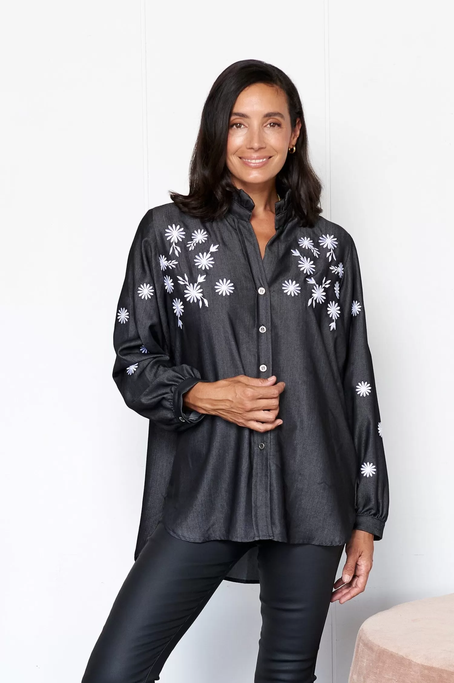 Carolina Long Sleeve*Daphne Embroidered Collared Shirt