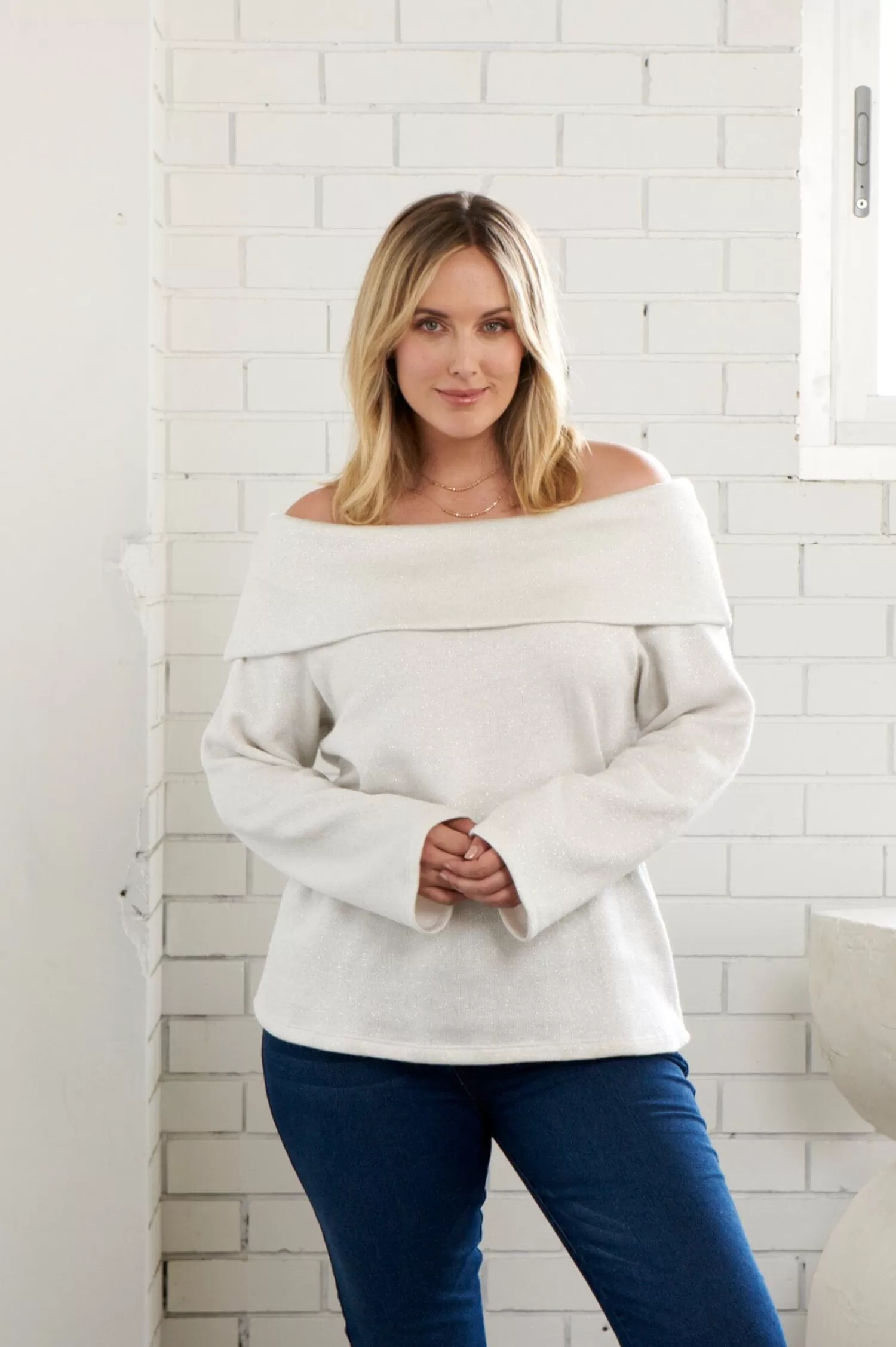 Carolina Knitwear*Emilia Off Shoulder Knit Ivory