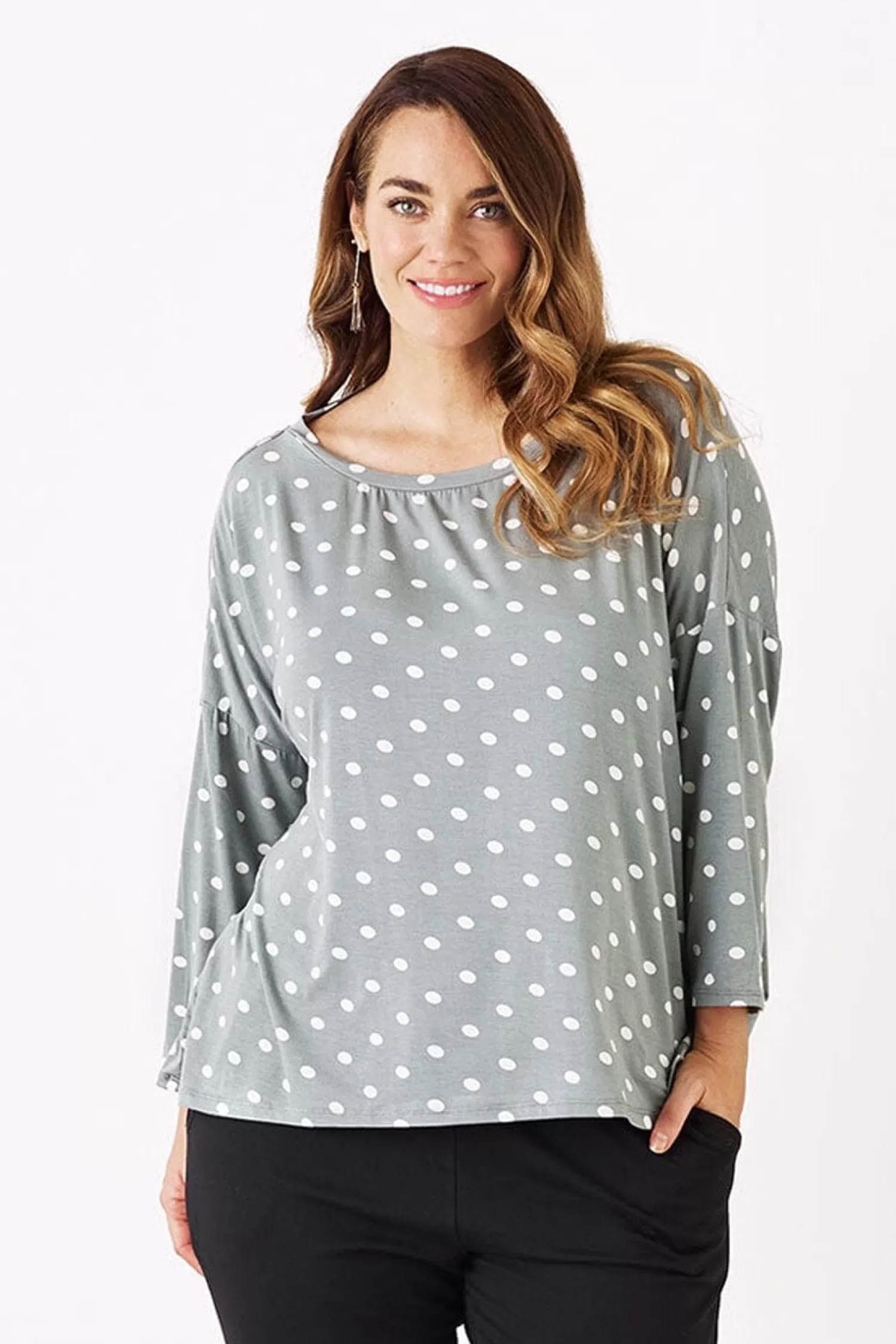 Carolina Loungewear*Essential Long Sleeve Spotted Top Aloe