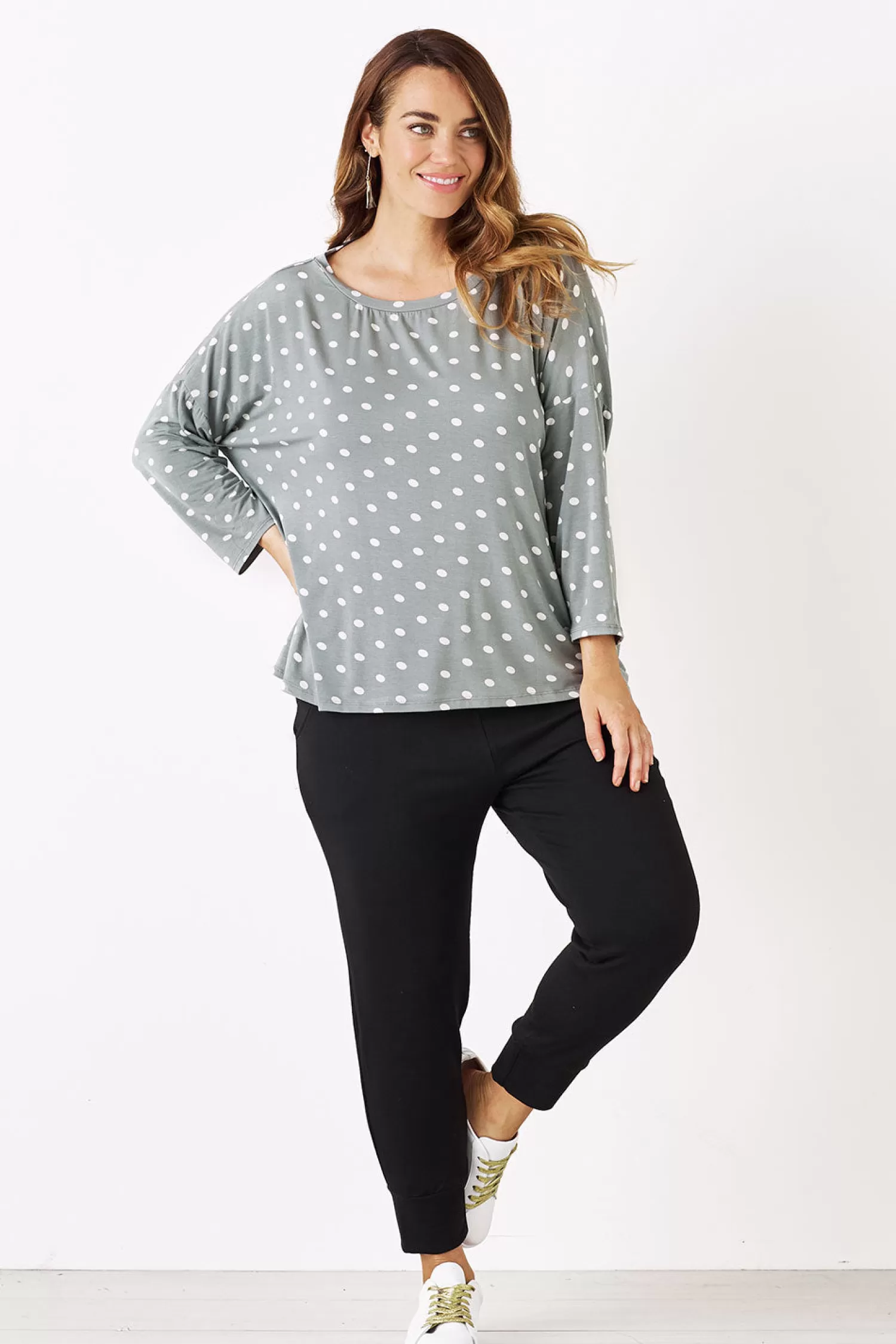 Carolina Loungewear*Essential Long Sleeve Spotted Top Aloe