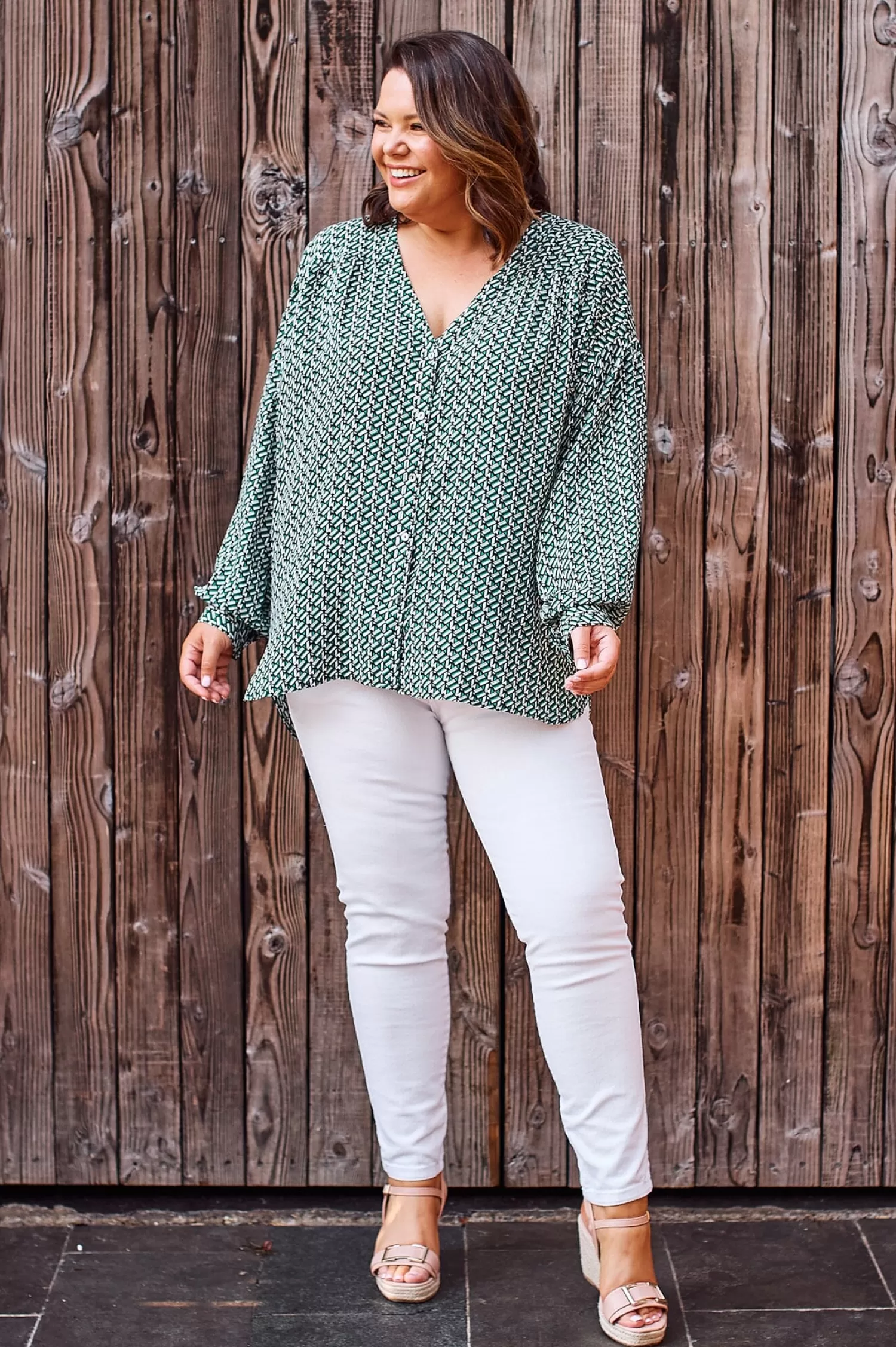 Carolina Long Sleeve*Florence Long Sleeve V-Neck Buttoned Top