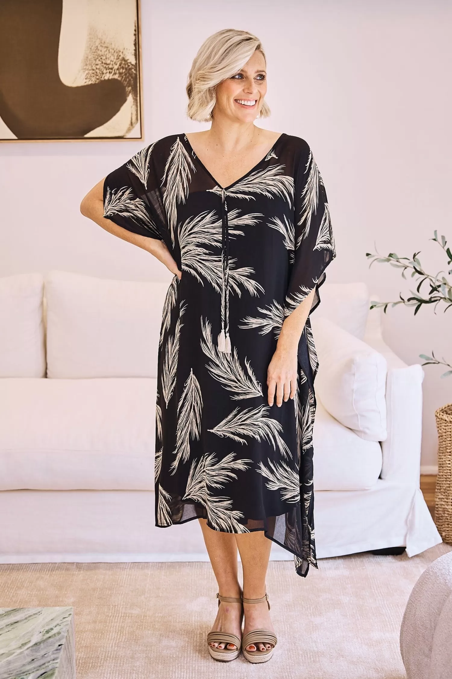 Carolina Capes & Kaftans*Frances Feather Kaftan Black