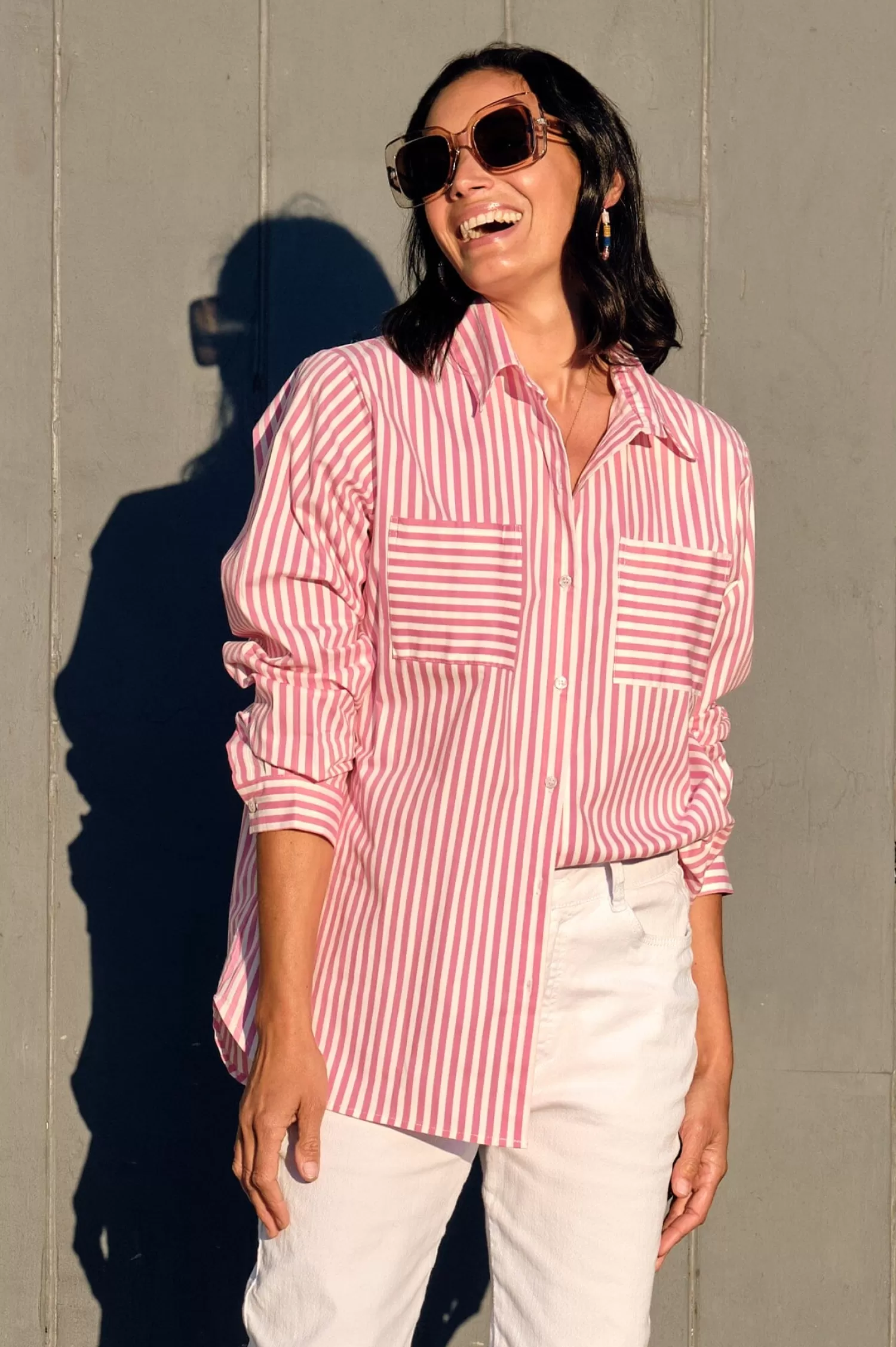 Carolina Long Sleeve*Gina Long Sleeve Collared Shirt Striped Pink