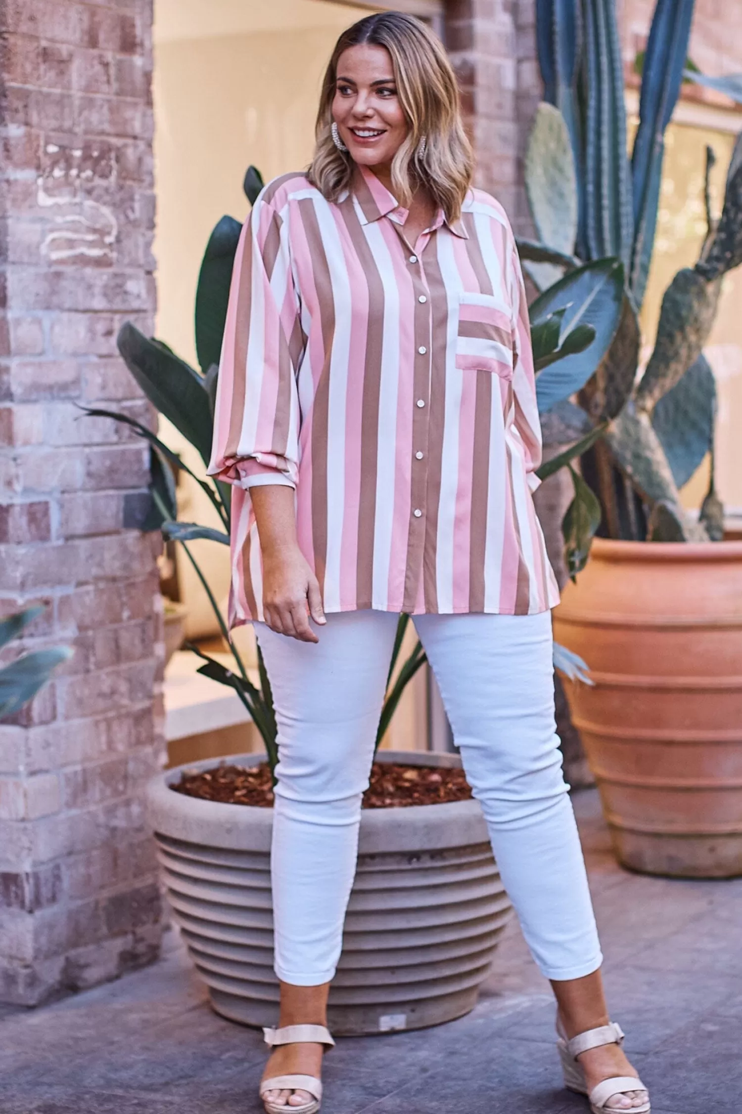 Carolina Long Sleeve*Heather Striped Collared Long Sleeve Shirt