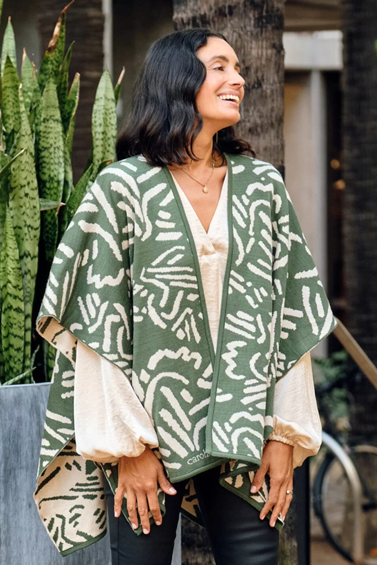 Carolina Knitwear | Capes & Kaftans*Hollie Wrap Ivory and Emerald