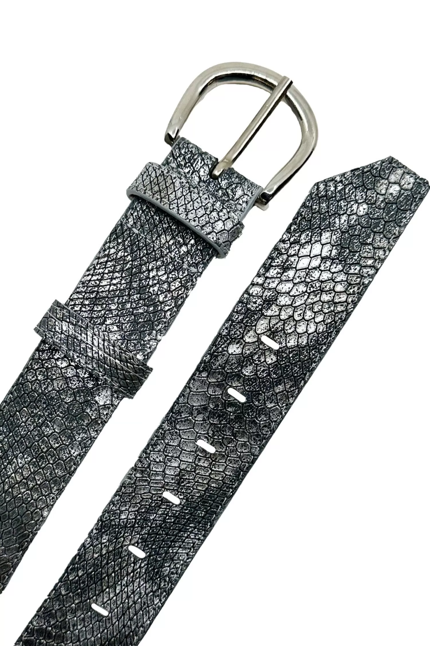 Carolina Belts | Belts*Jeans Belt Metallic Grey Snake Print