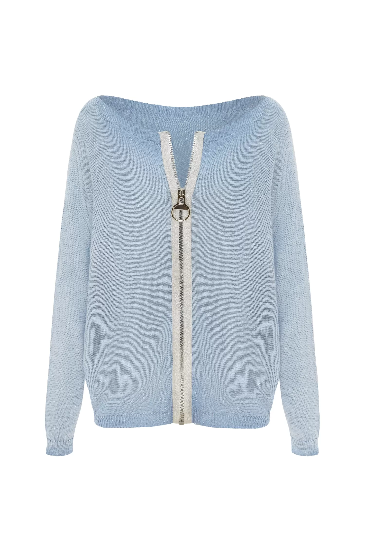 Carolina Knitwear*Kyle Zipped Cardigan Light Blue Shimmer