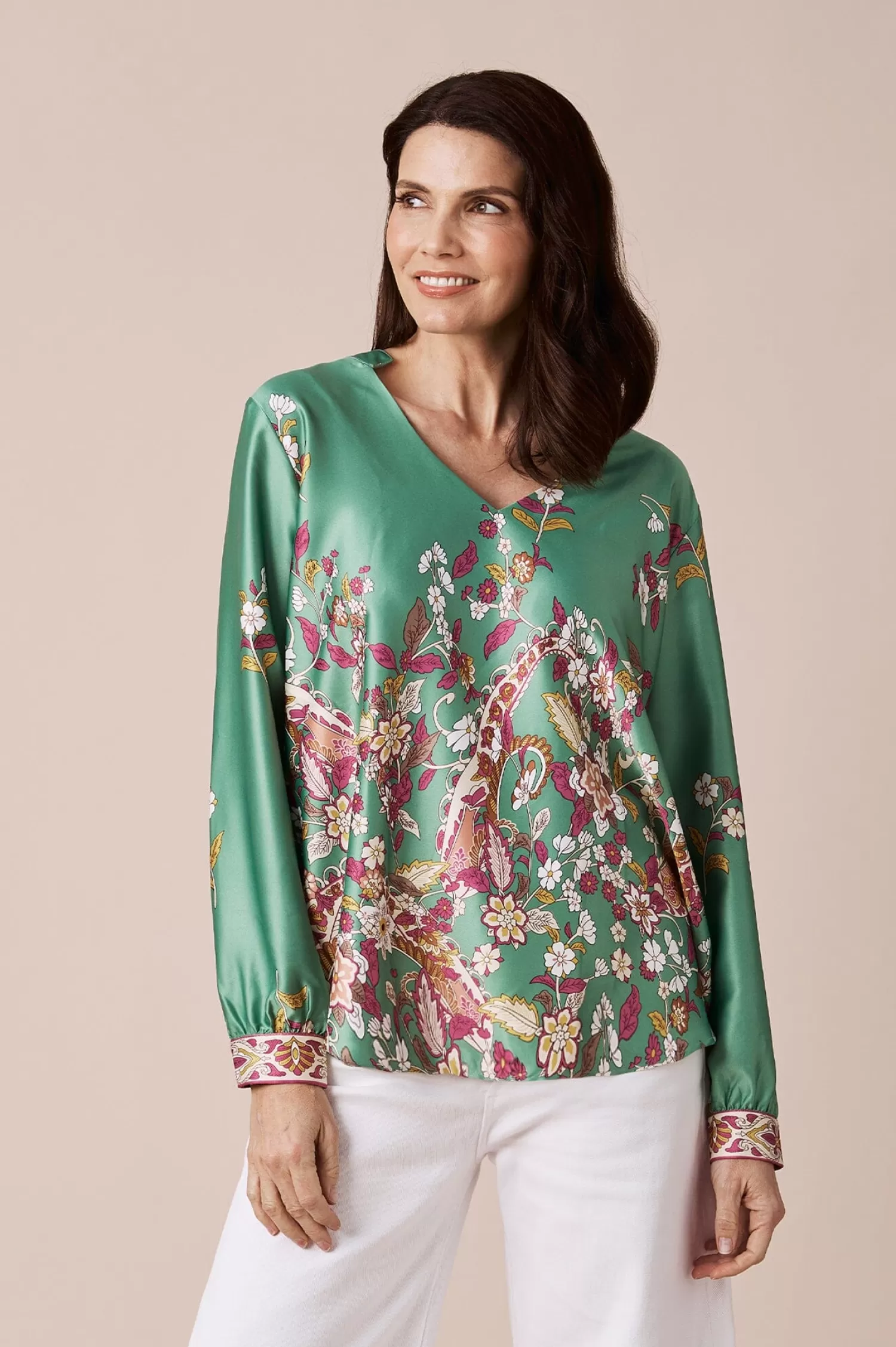 Carolina Long Sleeve*Laurie Print V-Neck Long Sleeve Top