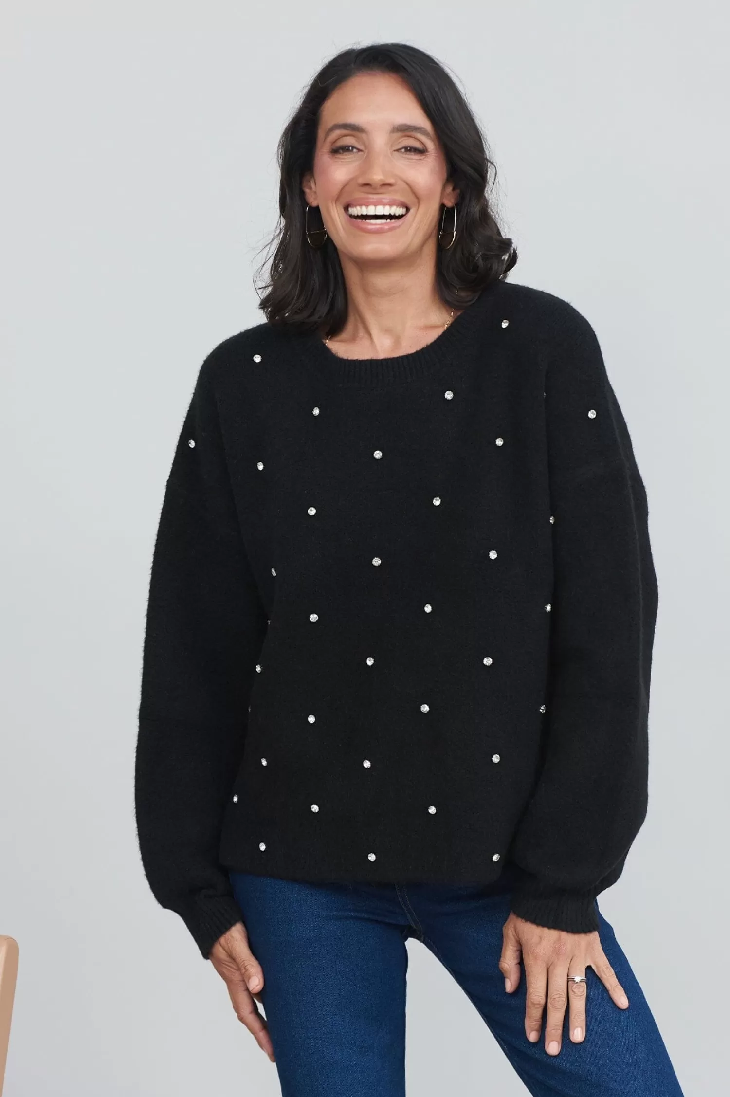 Carolina Knitwear*Lenya Diamante Jumper Black