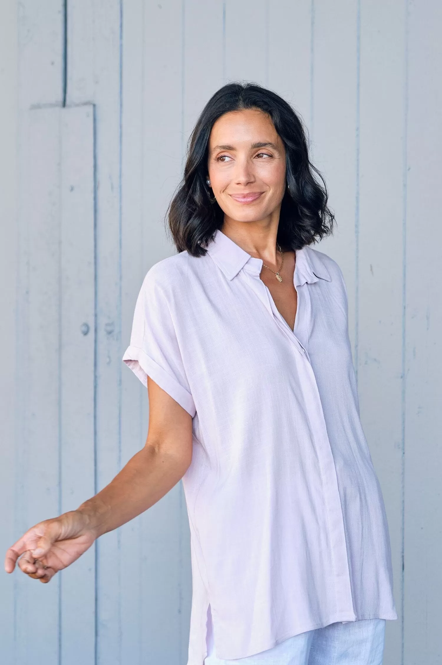 Carolina Short Sleeve*Lindsey Short Sleeve Collared Top Lilac