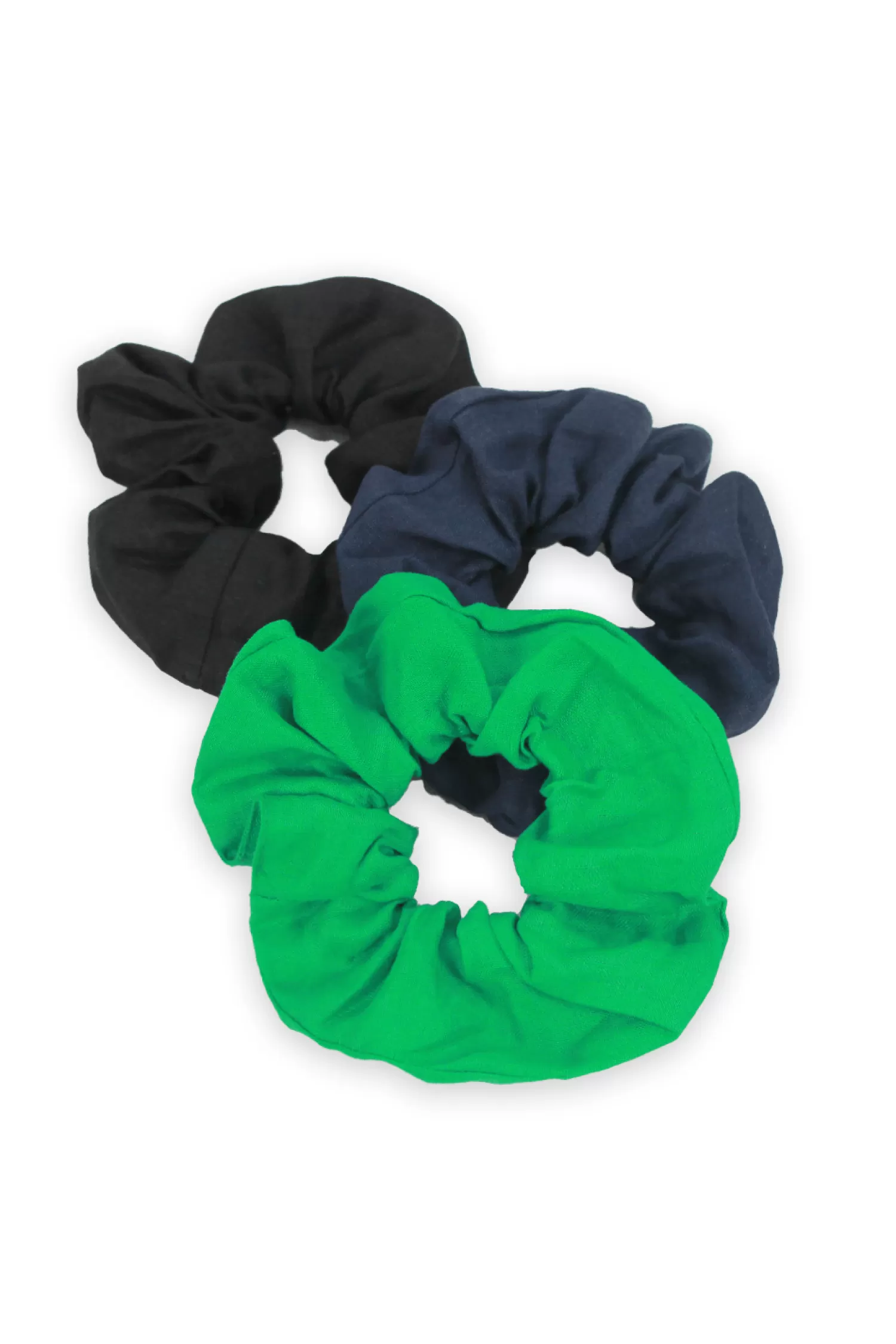 Carolina Travel Accessories | Hair*Linen Hair Scrunchies Black/ Emerald/ Navy