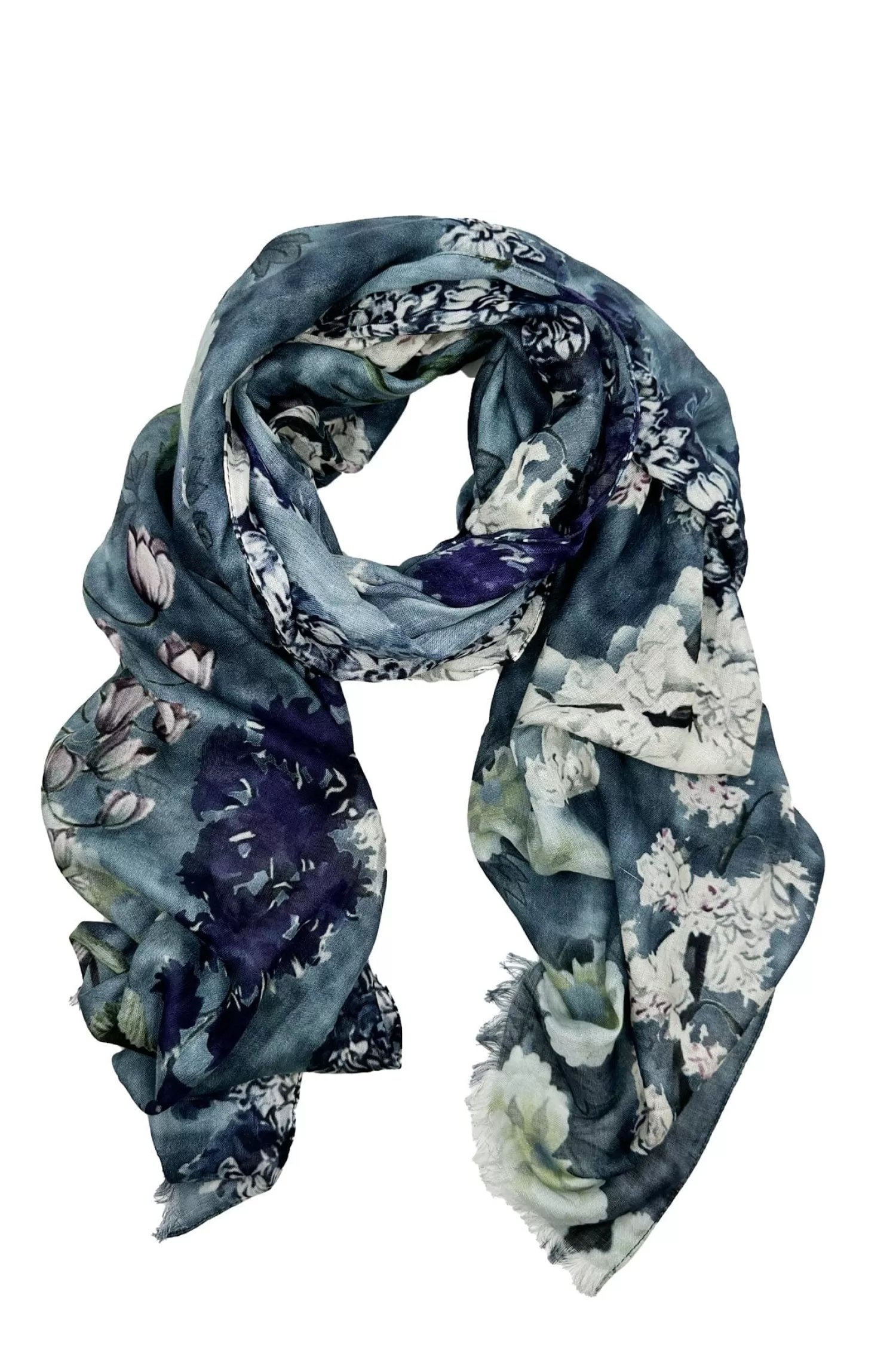 Carolina Scarves*Lissy Floral Modal Scarf Slate Blue