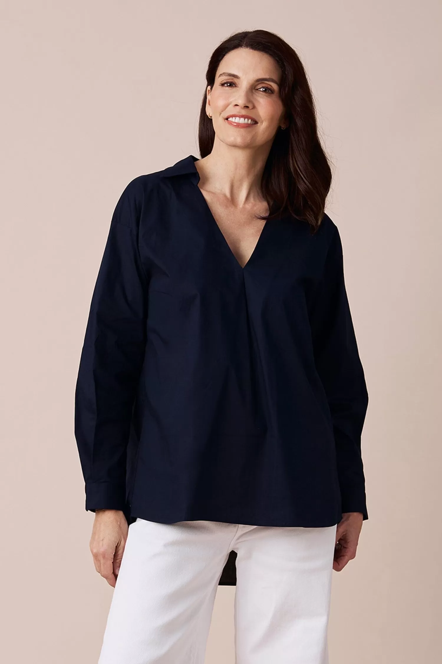 Carolina Long Sleeve*Lynette Collared Long Sleeve Shirt Navy