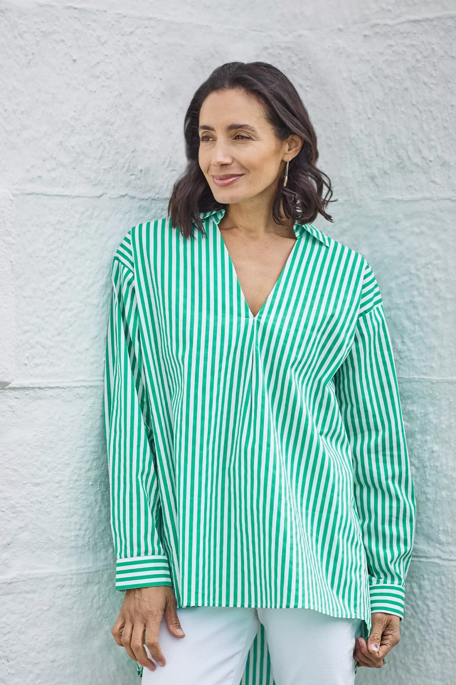 Carolina Long Sleeve*Lynette Collared Long Sleeve Shirt Striped Green