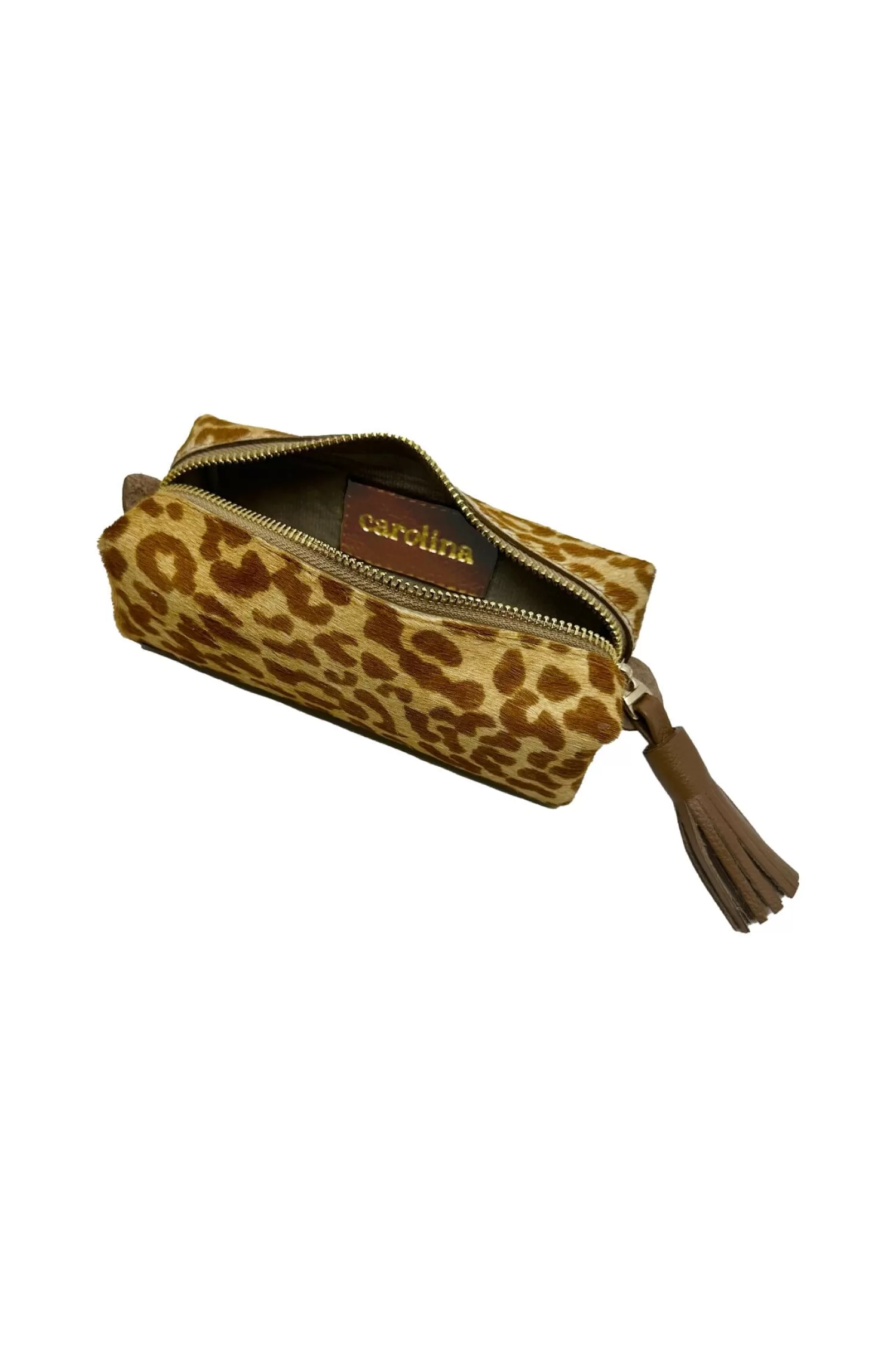 Carolina Travel Accessories | Travel Accessories*Make up Bag Tan Leopard Cowhide