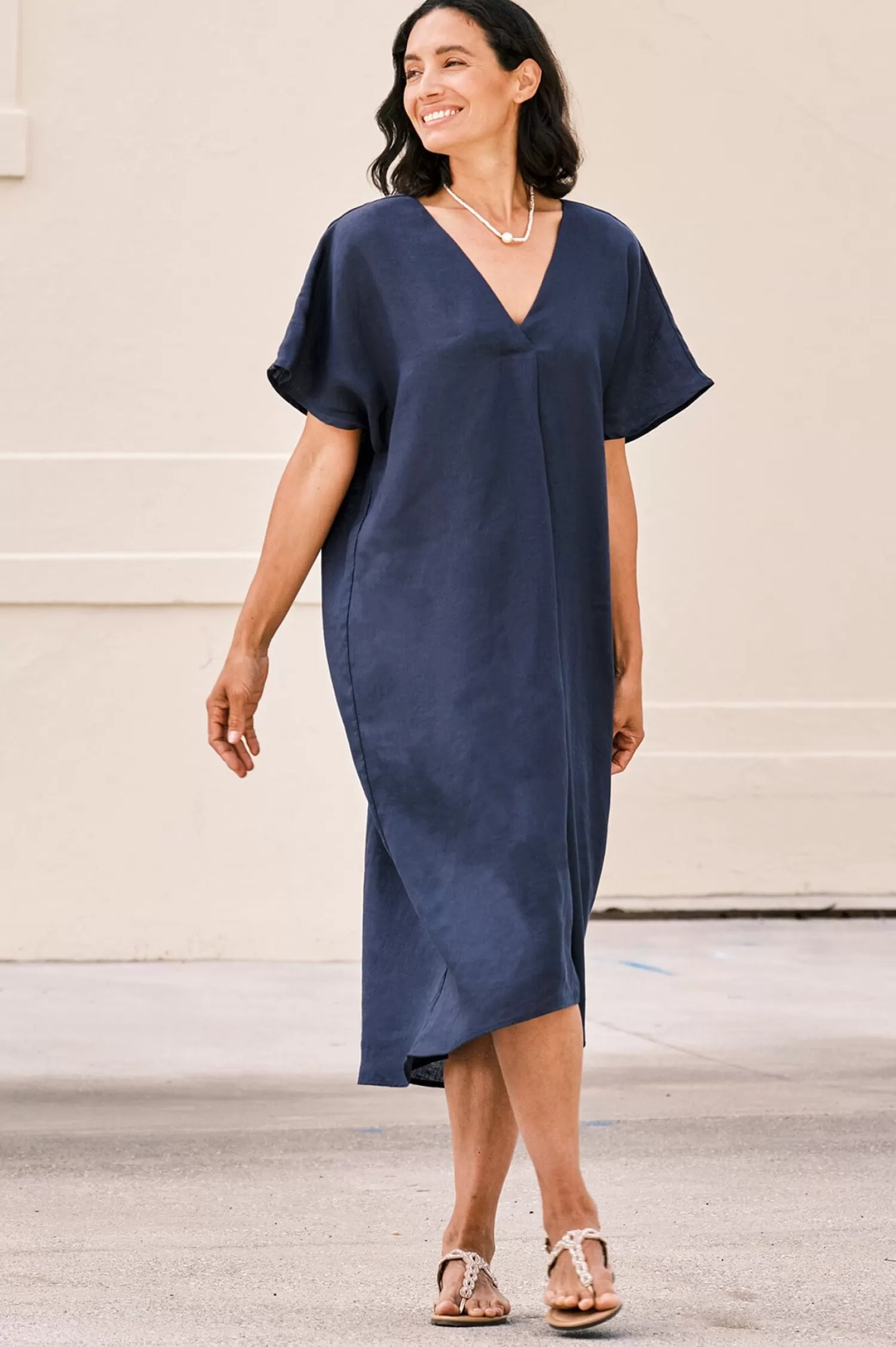 Carolina Short Sleeve*Nadia Pure Linen Dress Navy