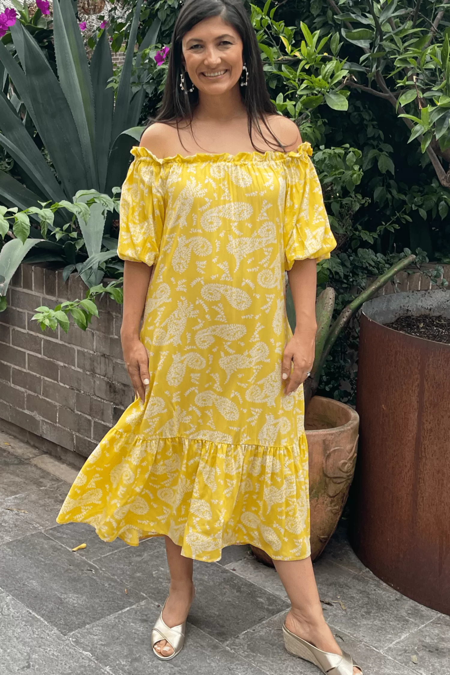 Carolina Short Sleeve*Paisley Dress in Lemon