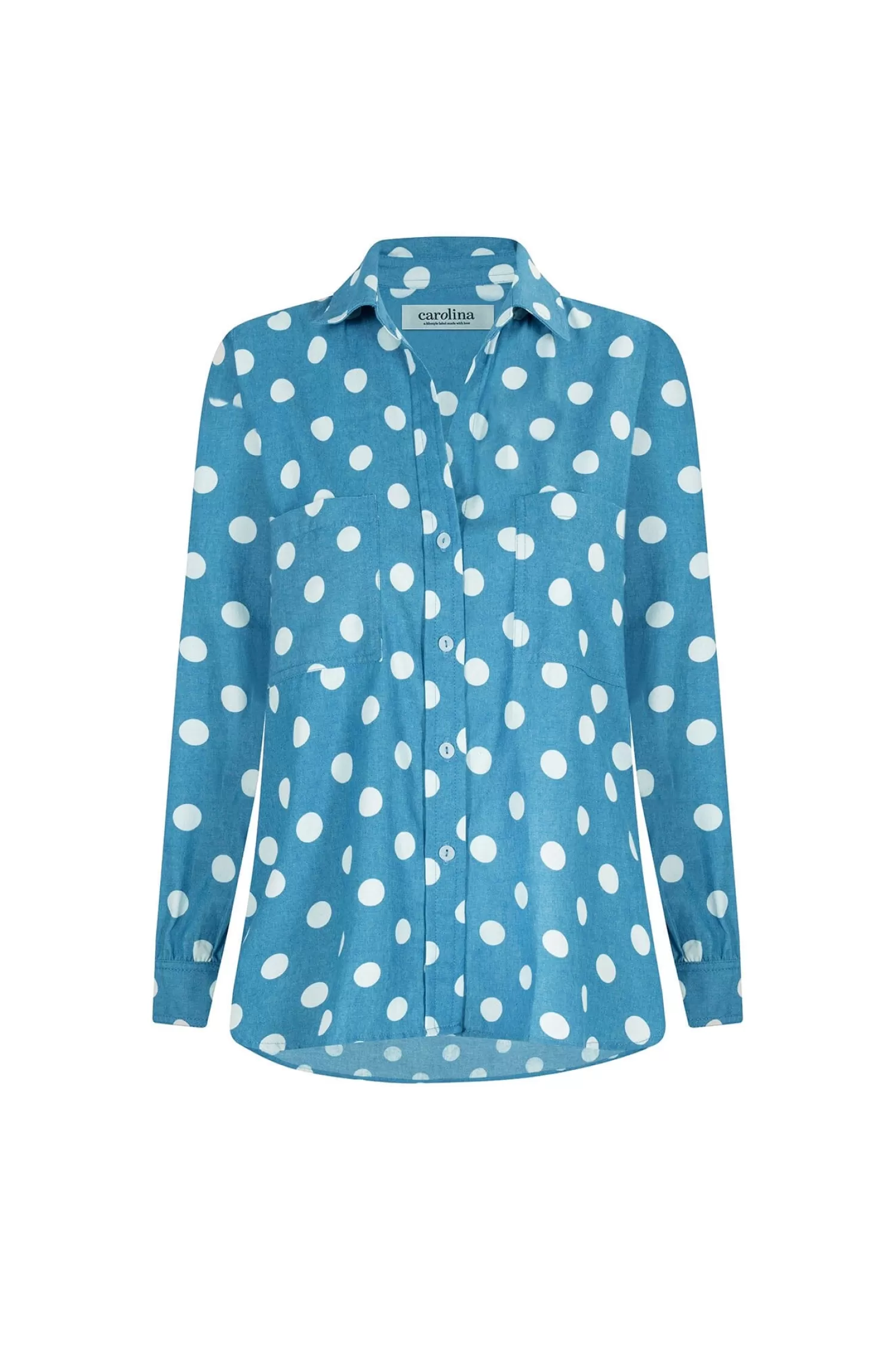 Carolina Long Sleeve*Polka Dots Collared Shirt Navy