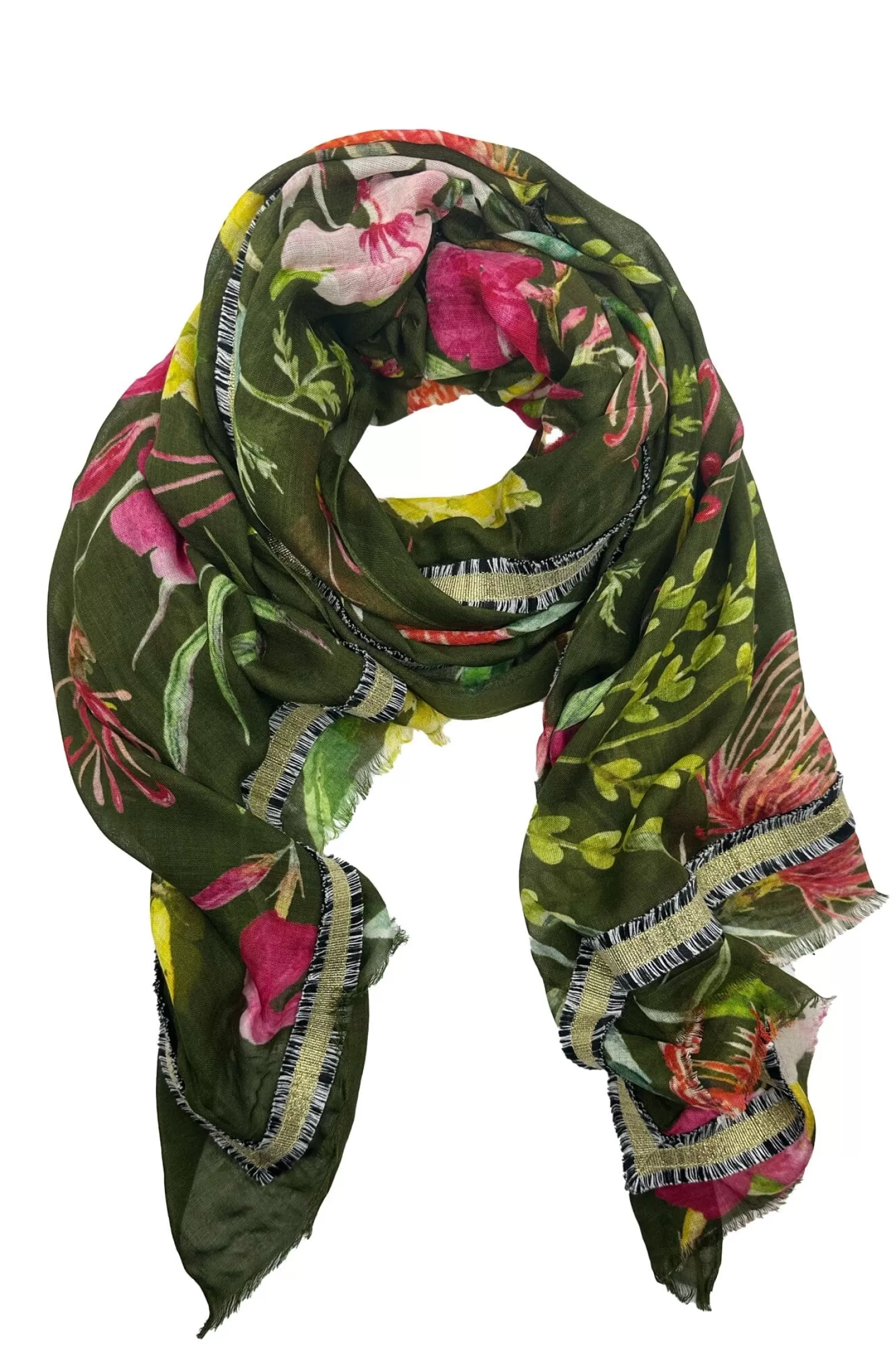 Carolina Scarves*Rebekah Floral Modal Scarf Olive