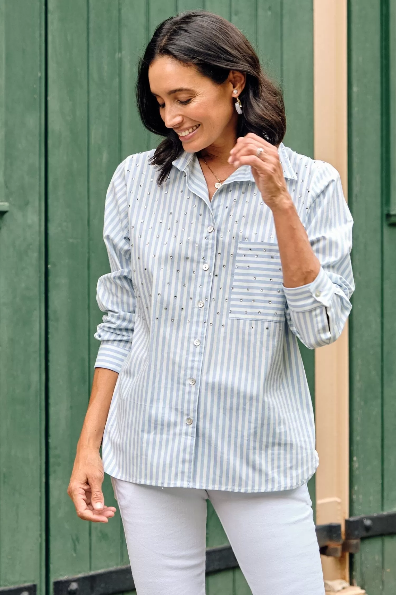 Carolina Long Sleeve*Renata Blue Striped Collared Shirt