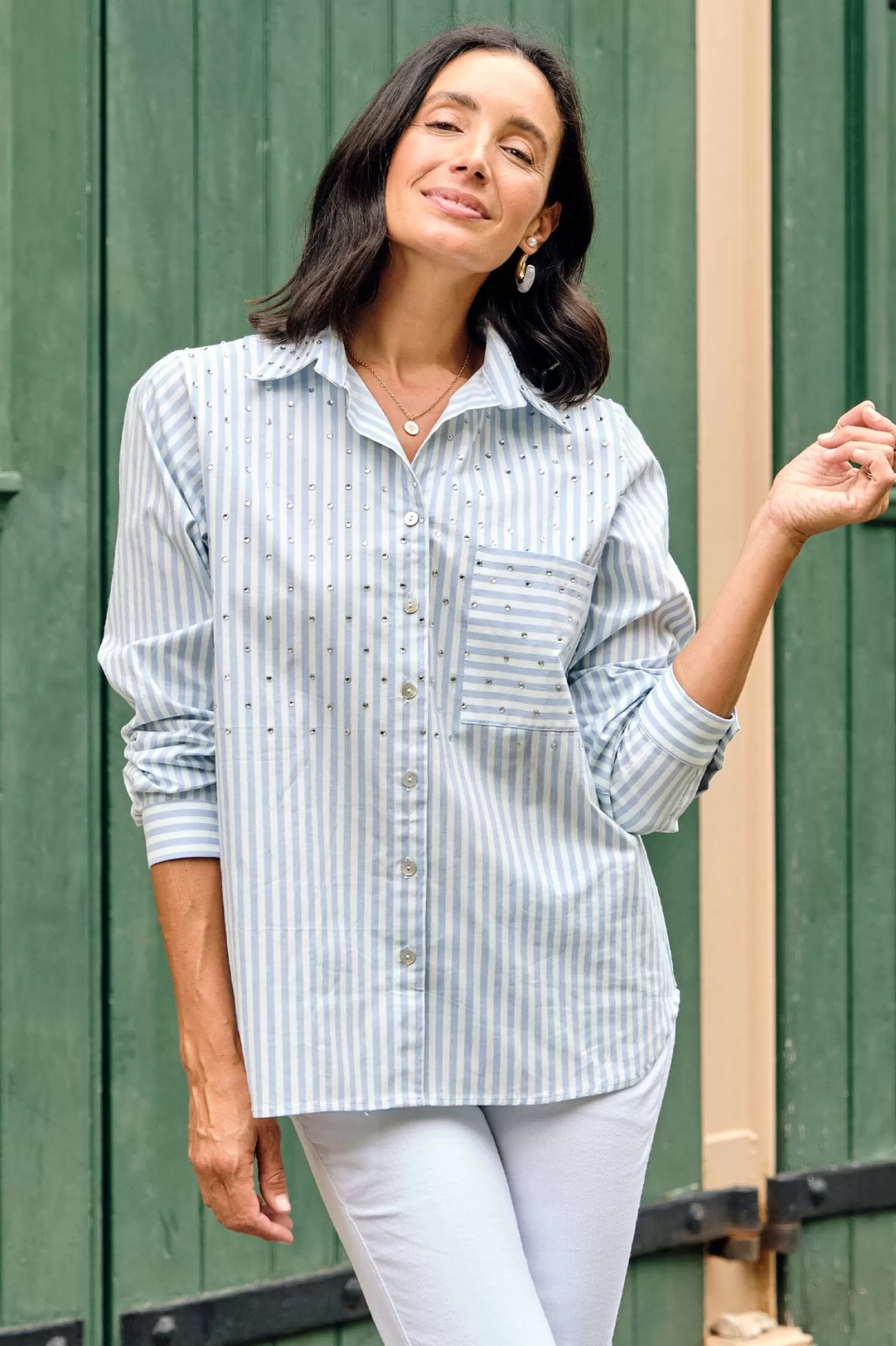 Carolina Long Sleeve*Renata Blue Striped Collared Shirt