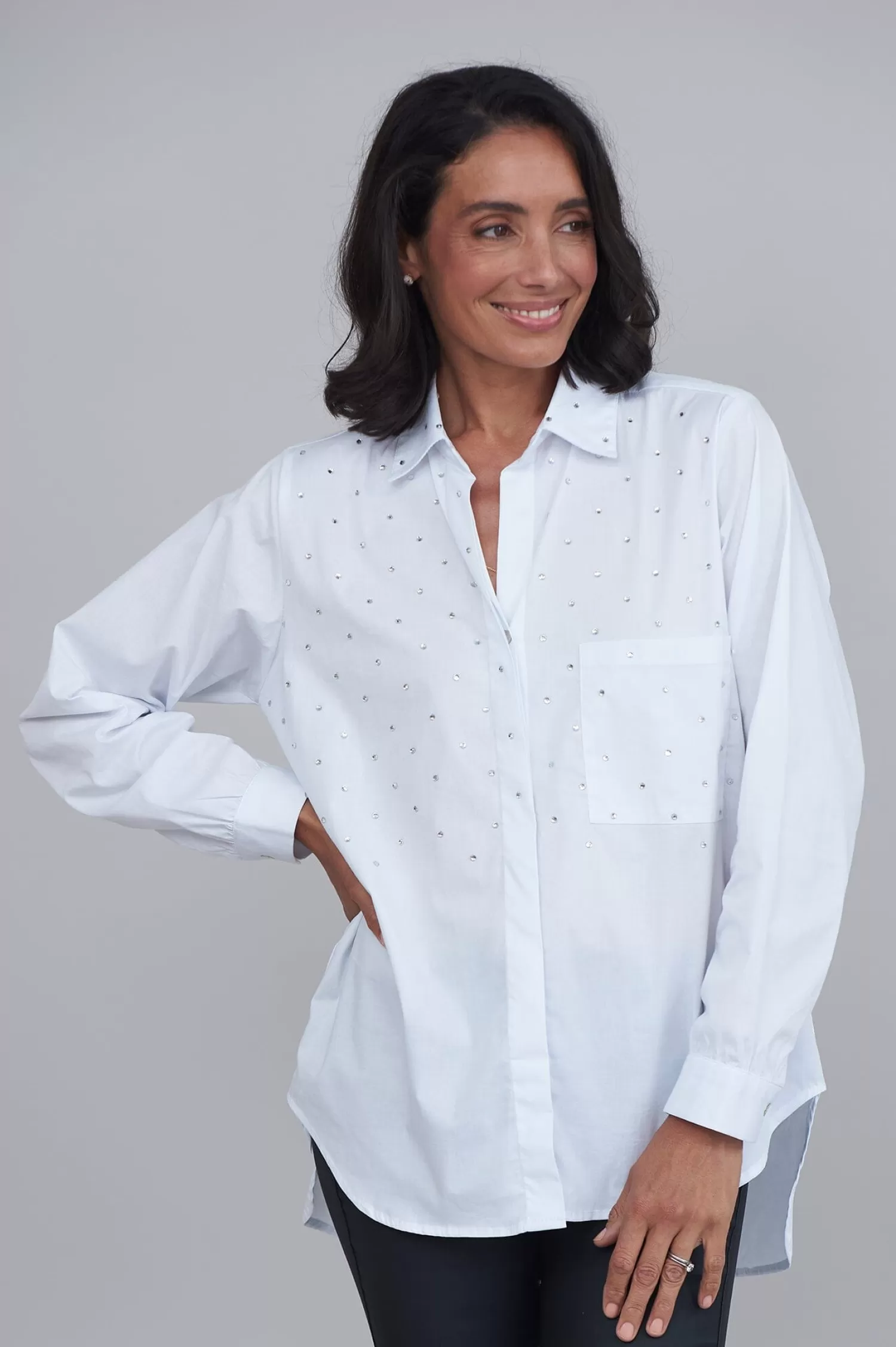 Carolina Long Sleeve*Renata White Collared Shirt