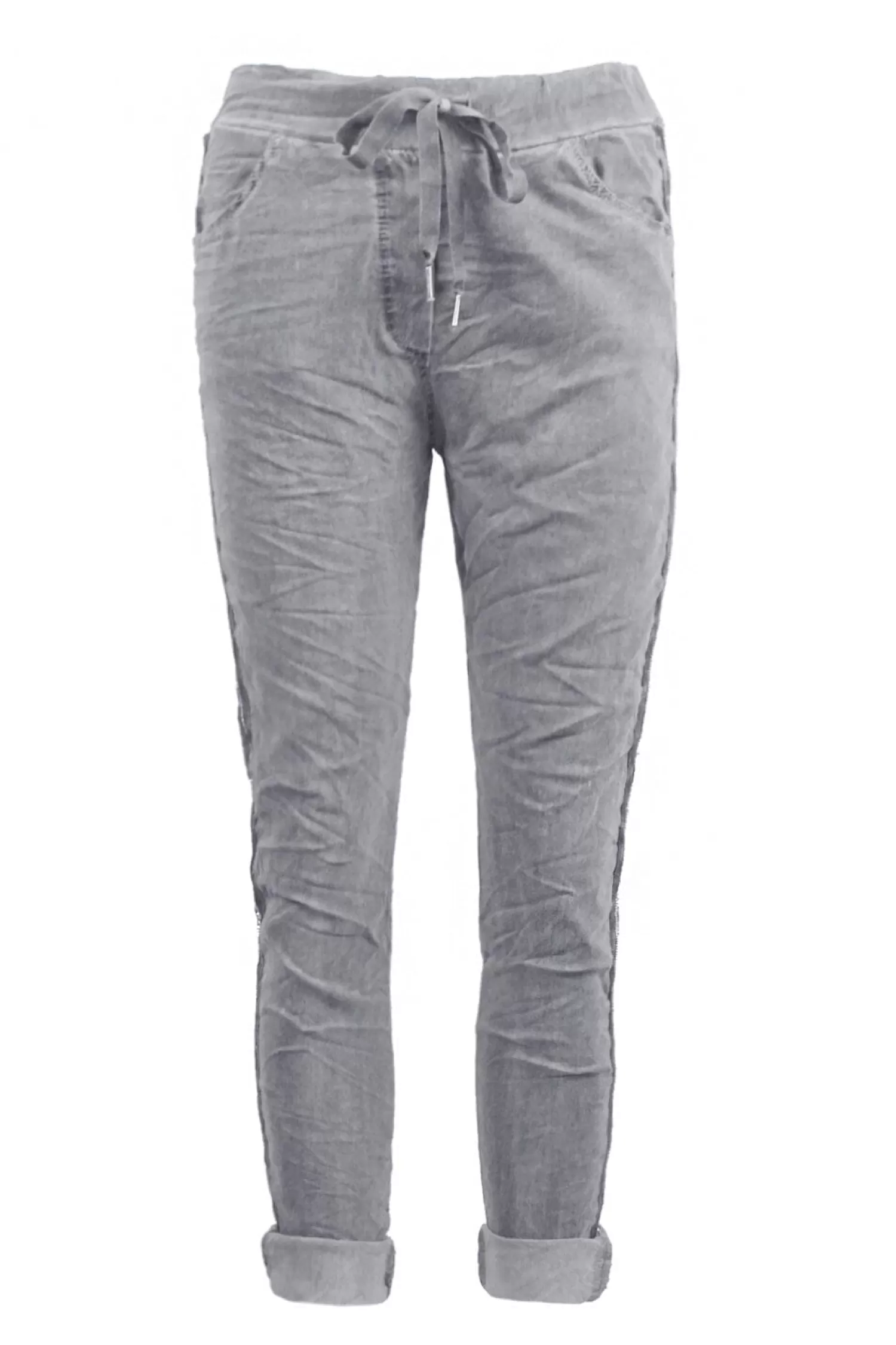 Carolina Joggers*Rhinestone Side Stripe Crinkle Jogger Grey