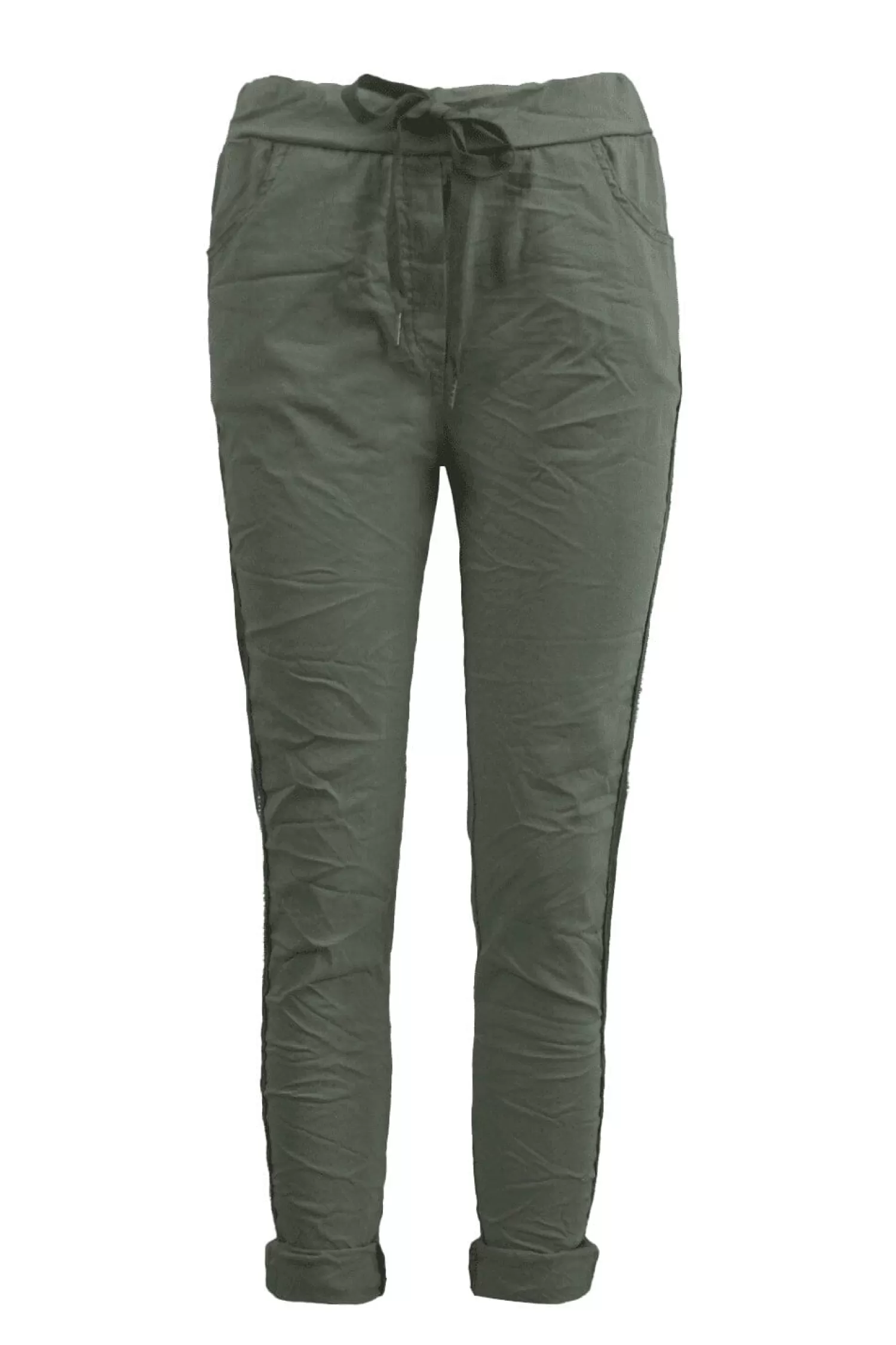 Carolina Joggers*Rhinestone Side Stripe Crinkle Jogger Olive