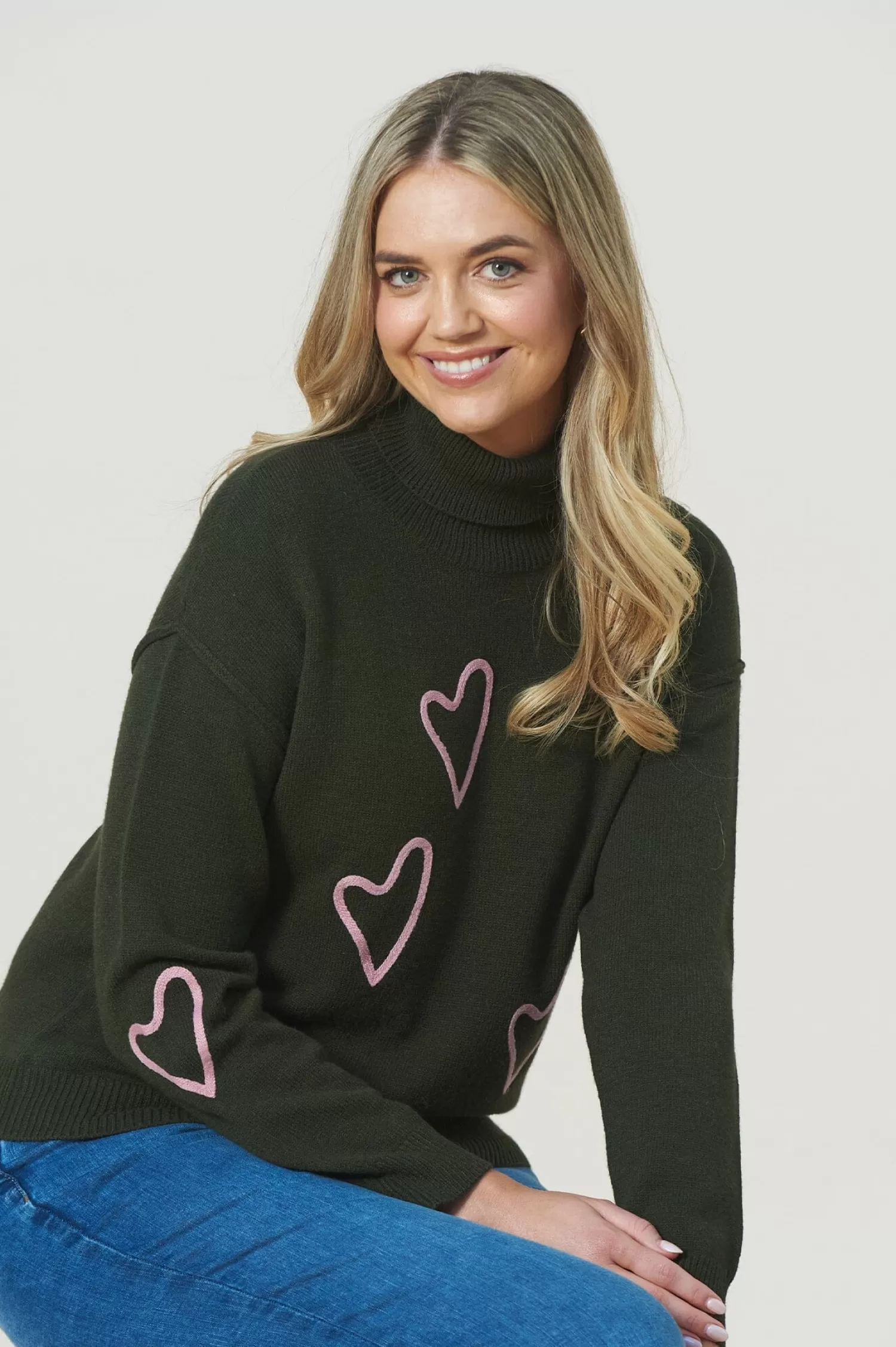 Carolina Knitwear*Romila Heart Jumper Forest Green