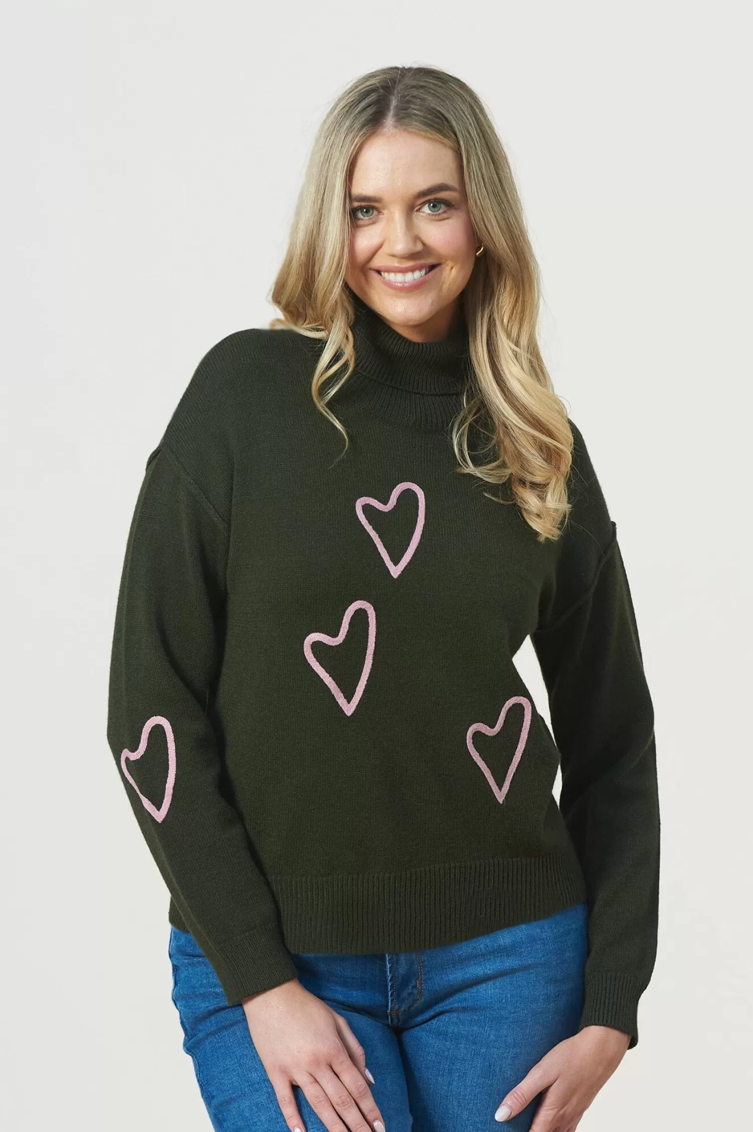 Carolina Knitwear*Romila Heart Jumper Forest Green