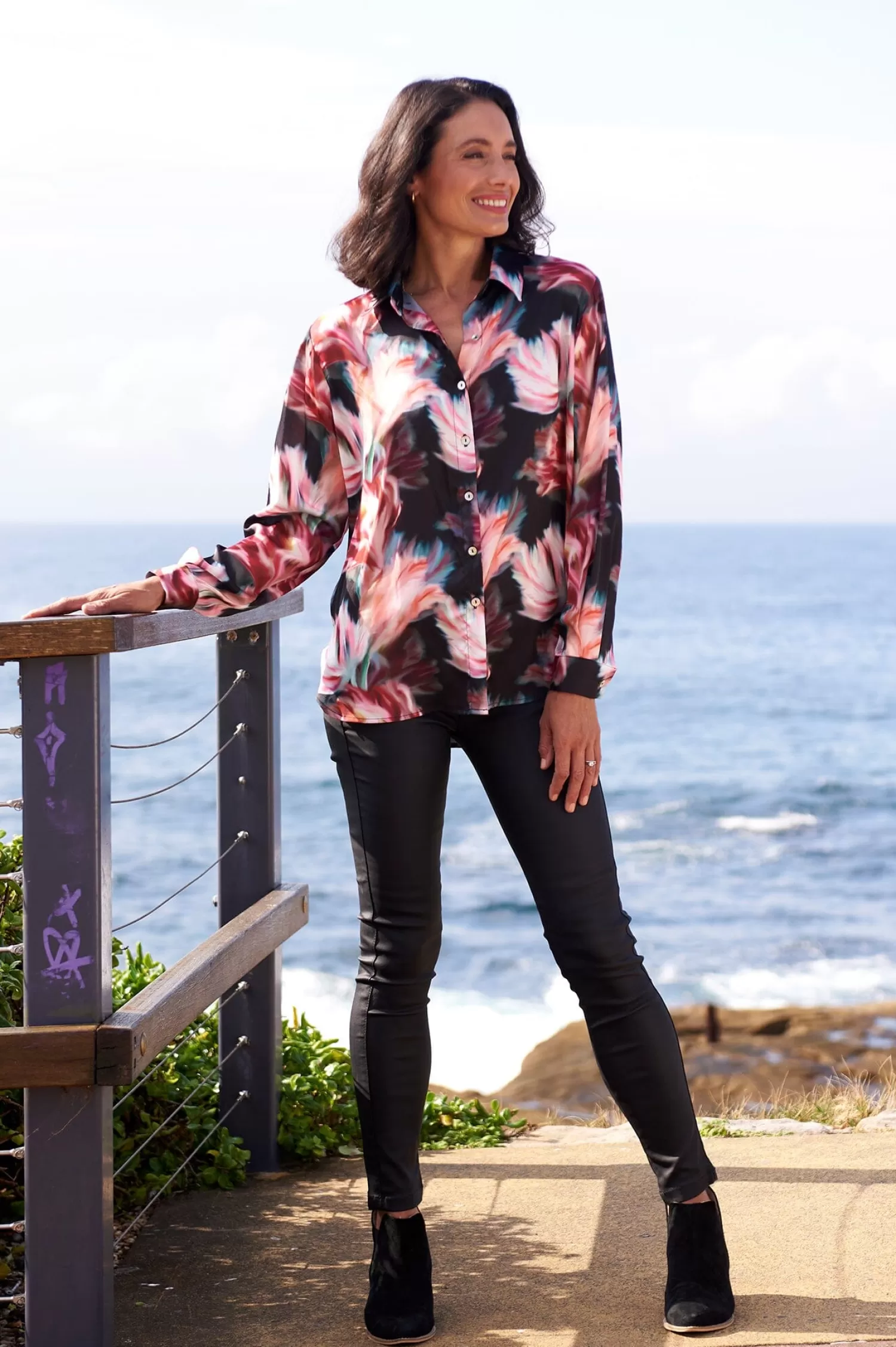 Carolina Long Sleeve*Romy Floral Collared Long Sleeve Shirt