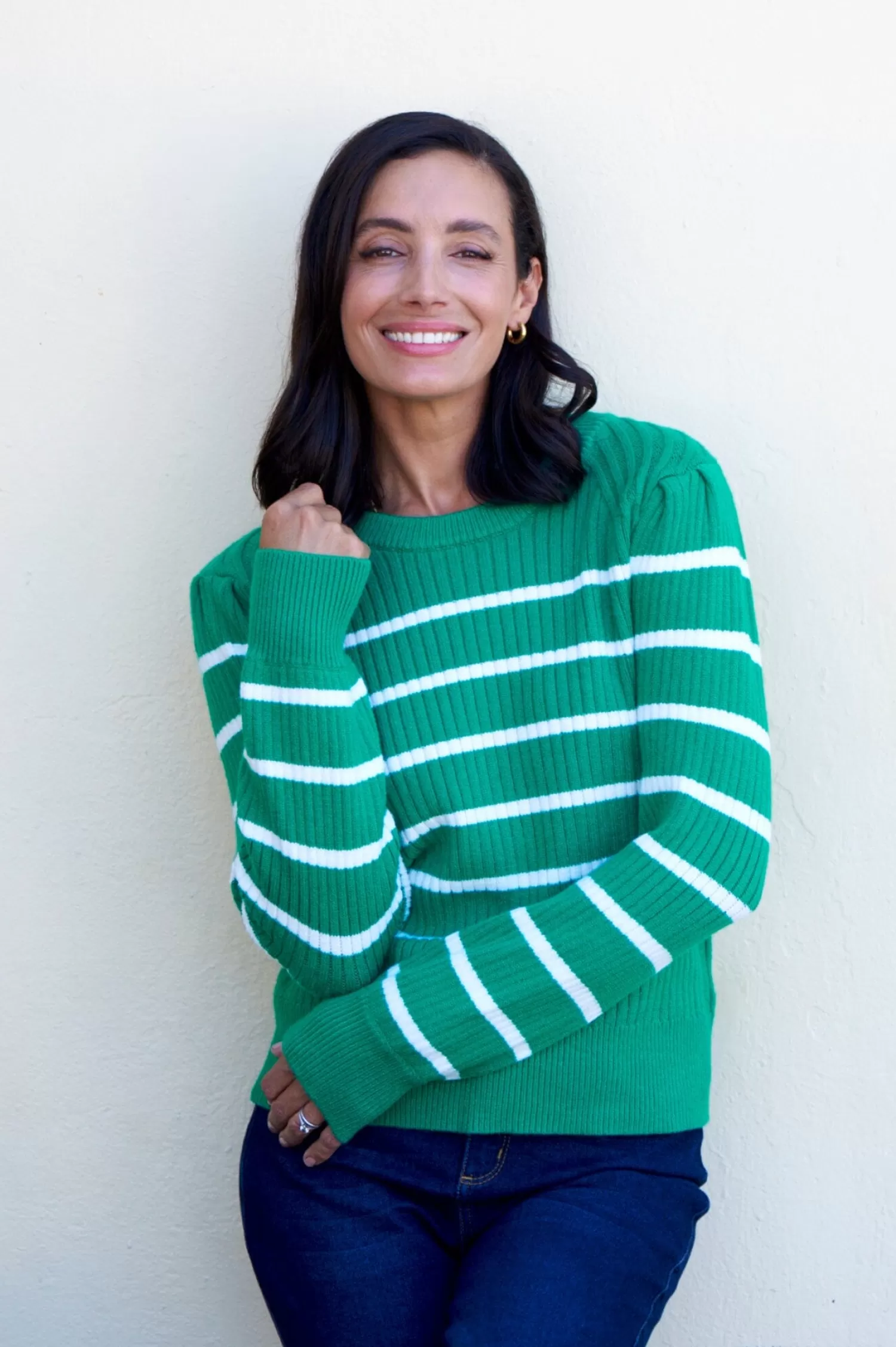 Carolina Knitwear*Sarah Sweater Emerald and Ivory