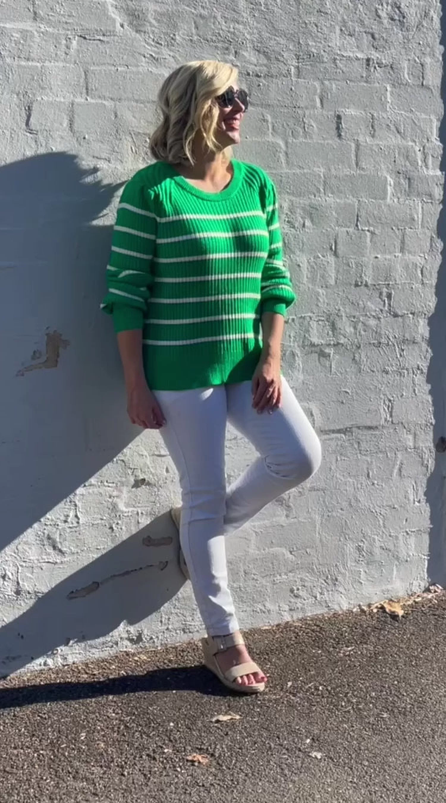 Carolina Knitwear*Sarah Sweater Emerald and Ivory