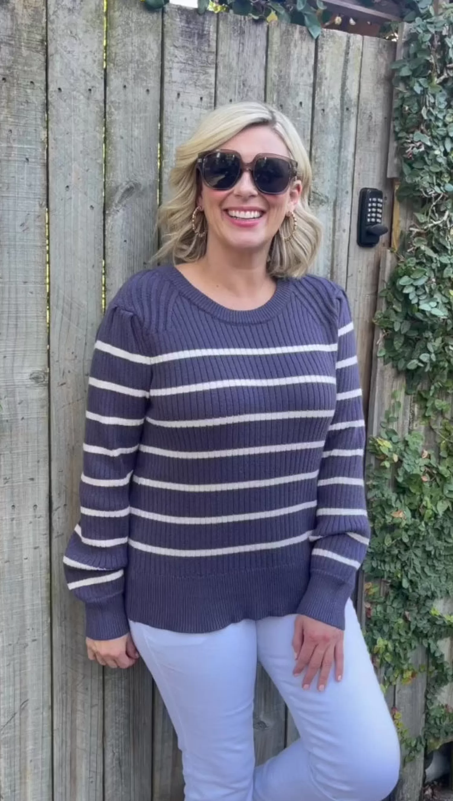 Carolina Knitwear*Sarah Sweater Navy and Ivory