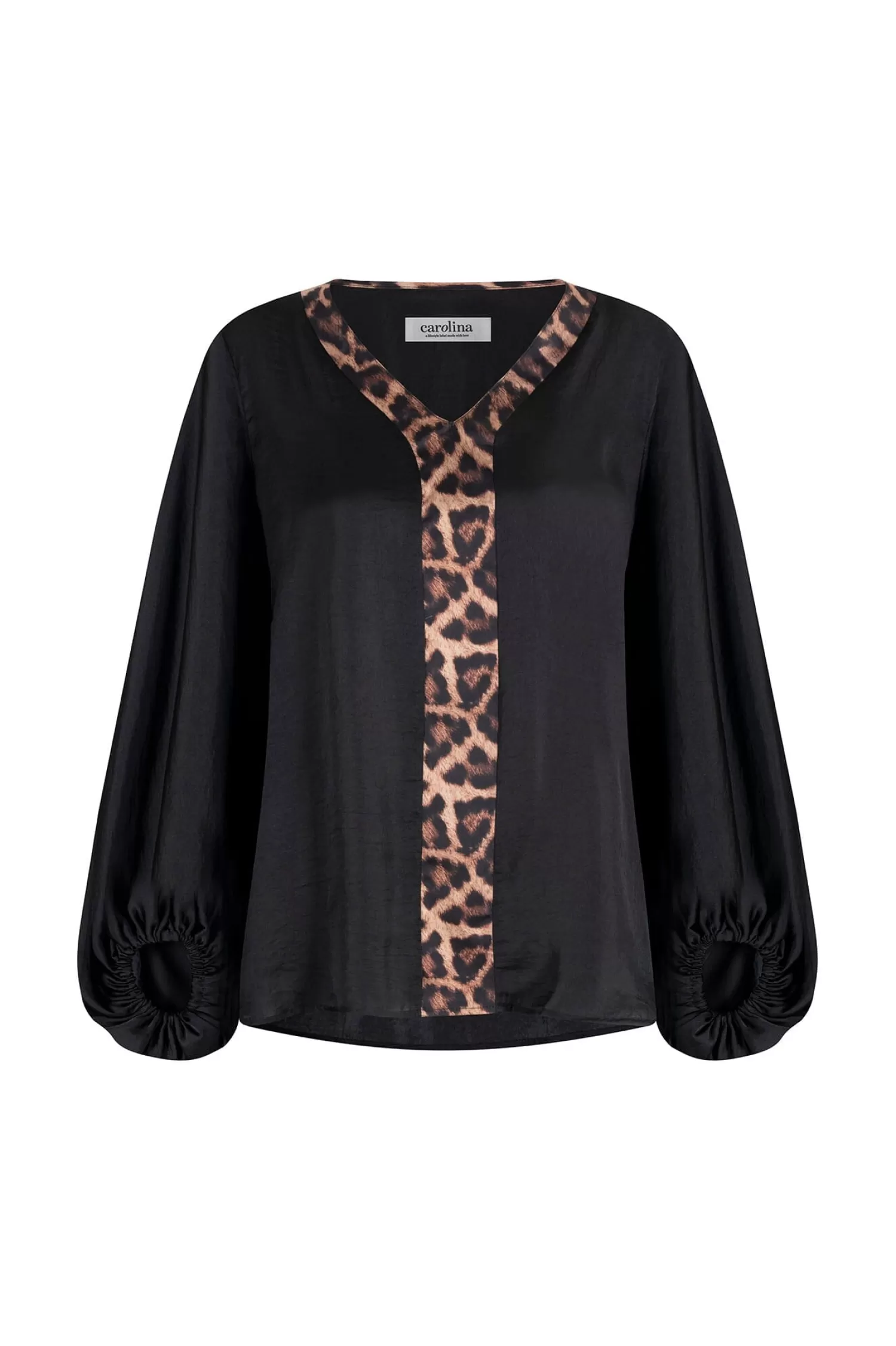 Carolina Sovana Tops | Long Sleeve*Sovana V-Neck Top Black with Animal Trim